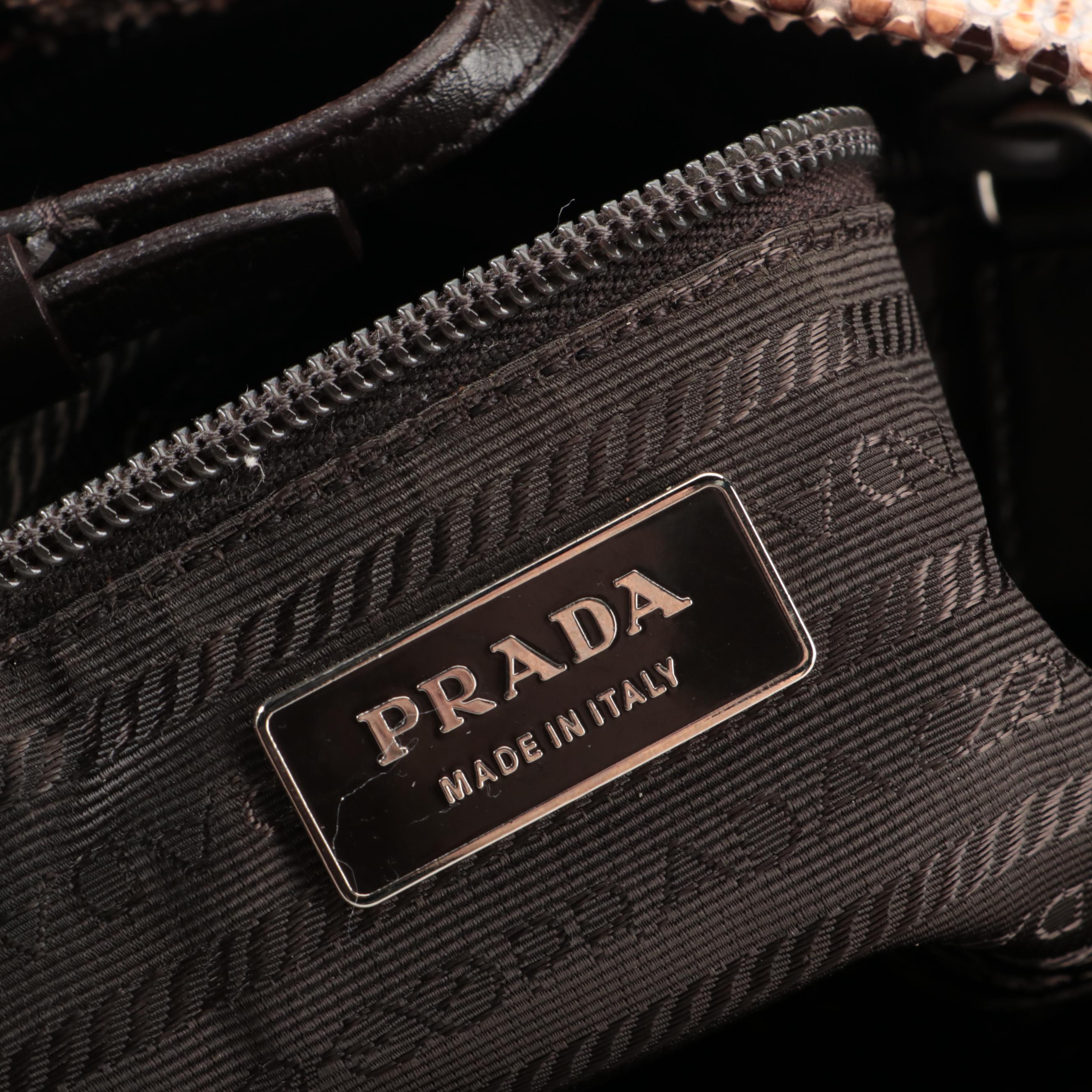 Prada Medium Shoulder Bag in Python Skin and Dark Brown Leather
