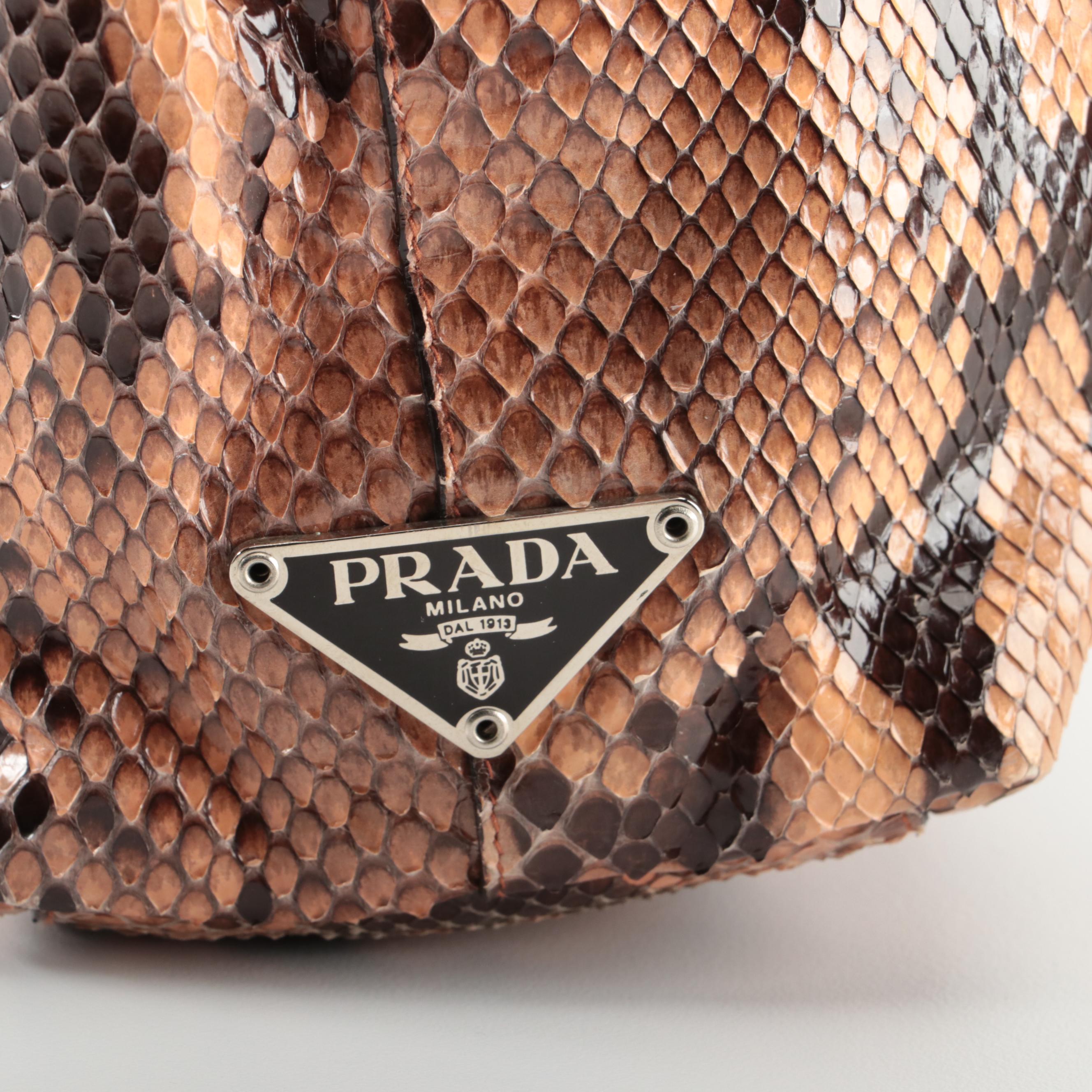 Prada Medium Shoulder Bag in Python Skin and Dark Brown Leather