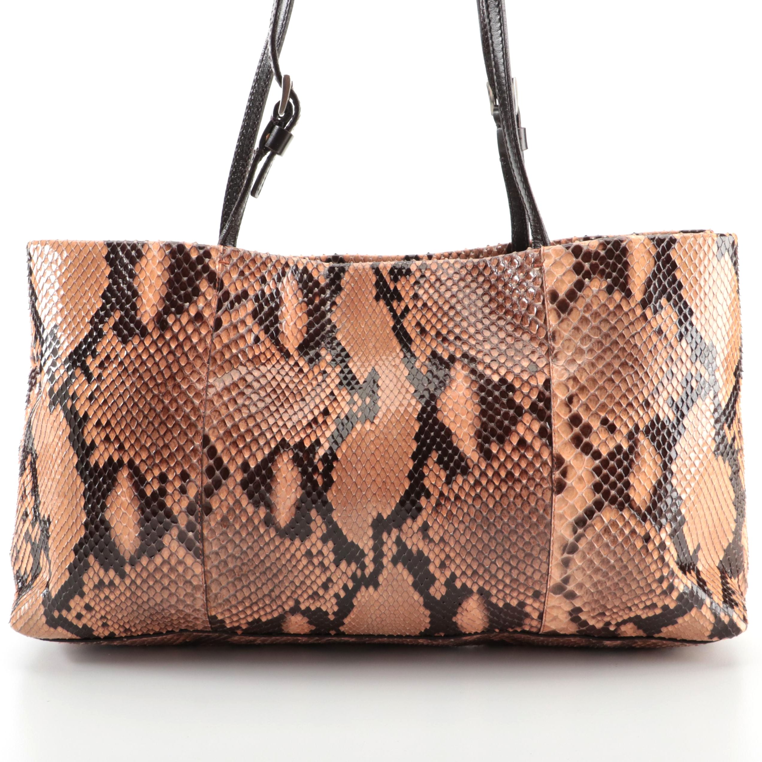 Prada Medium Shoulder Bag in Python Skin and Dark Brown Leather