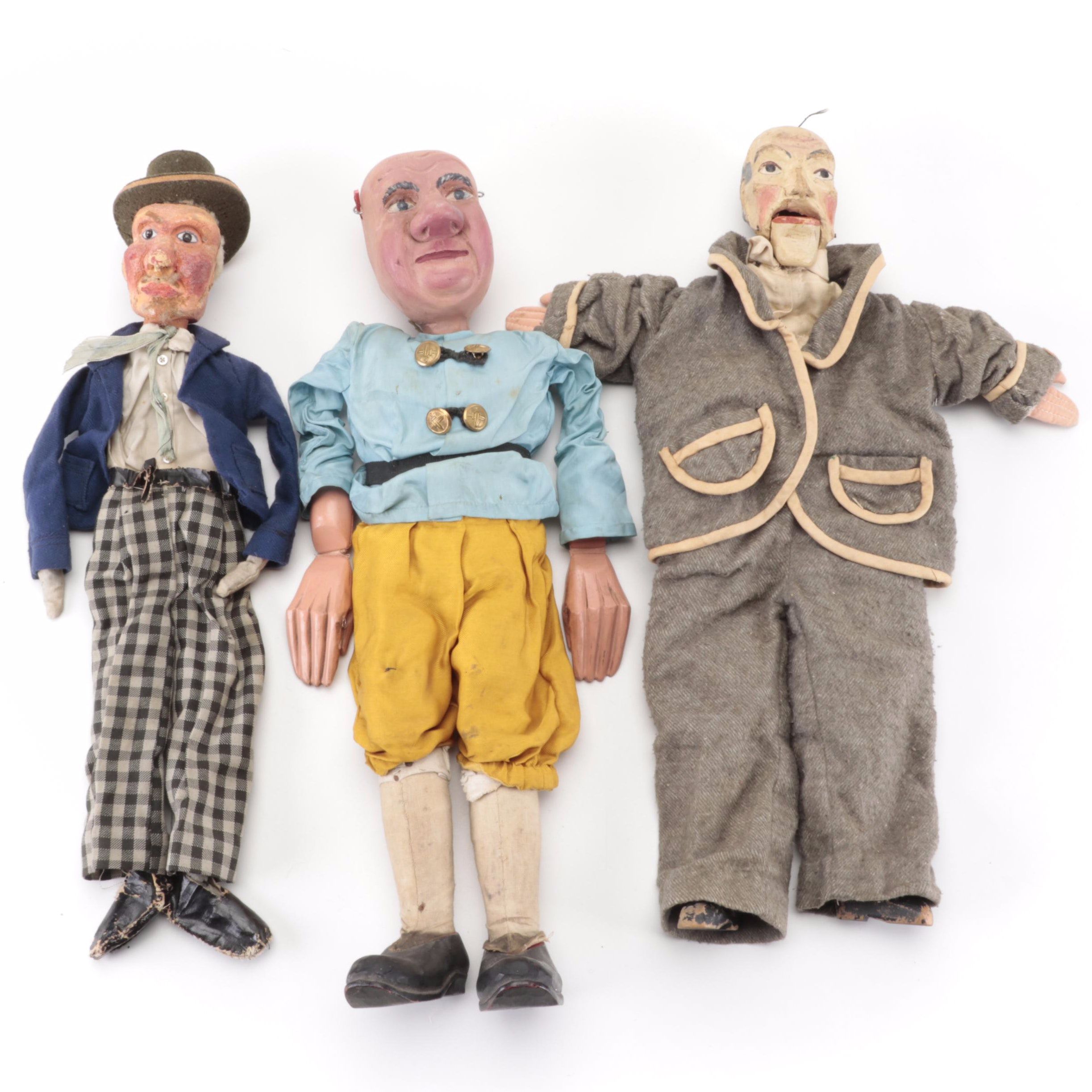 Handmade Wood and Papier-Mâché Marionettes and Puppets, Early to Mid-20th C.