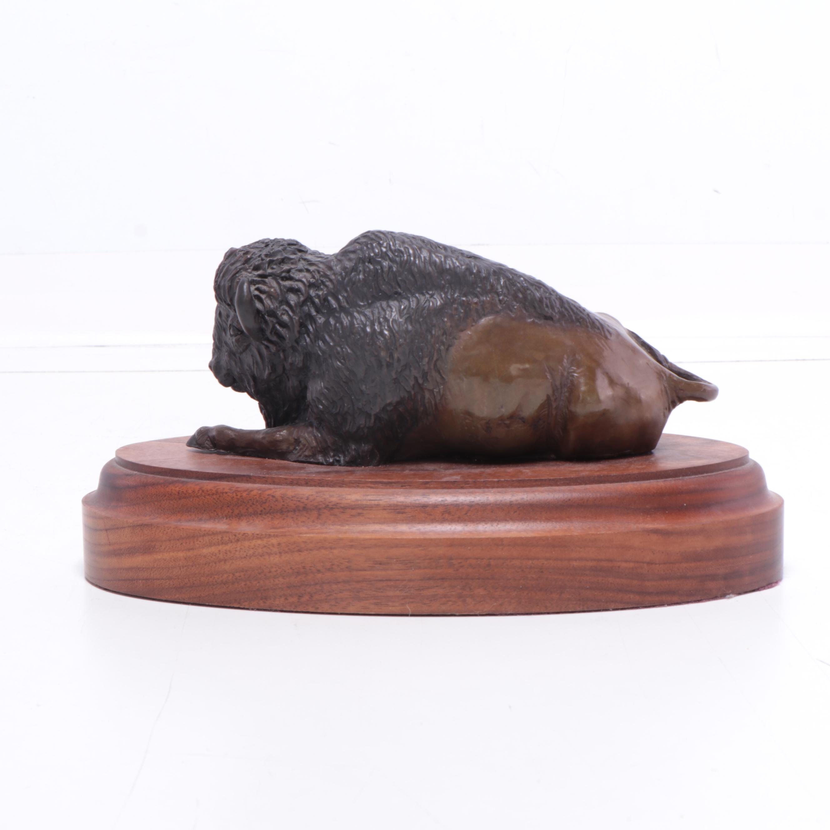 Bruce and Kathy Contway Patinated Bronze Sculpture "Resting Buffalo"