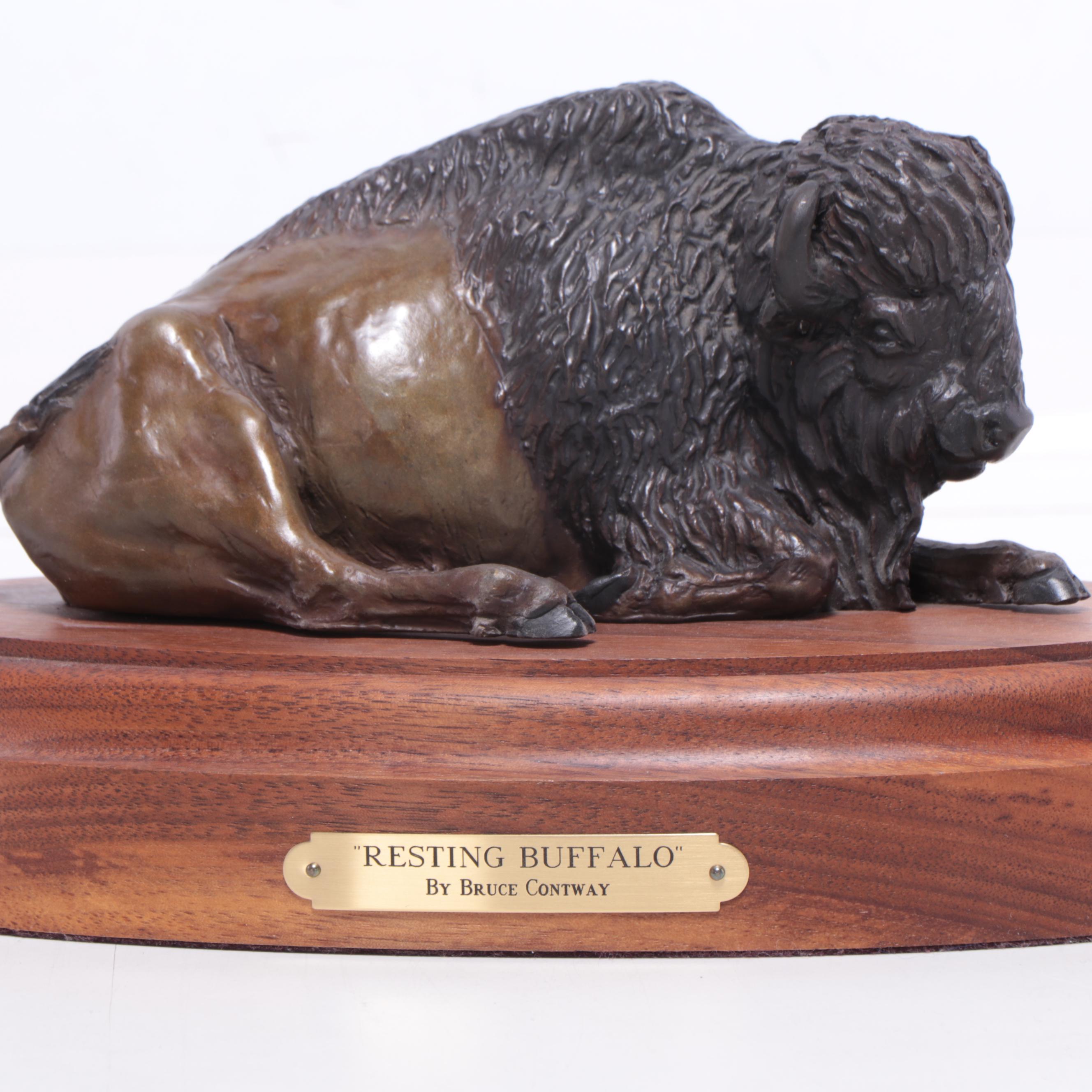 Bruce and Kathy Contway Patinated Bronze Sculpture "Resting Buffalo"