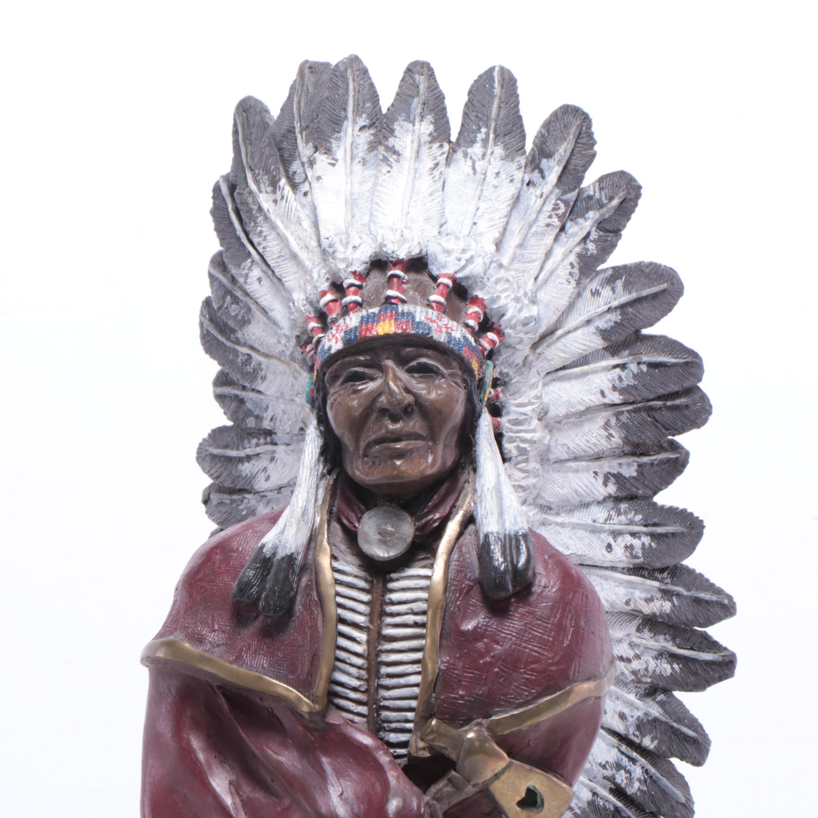 Bruce Contway Patinated Bronze Sculpture of Native American Figure