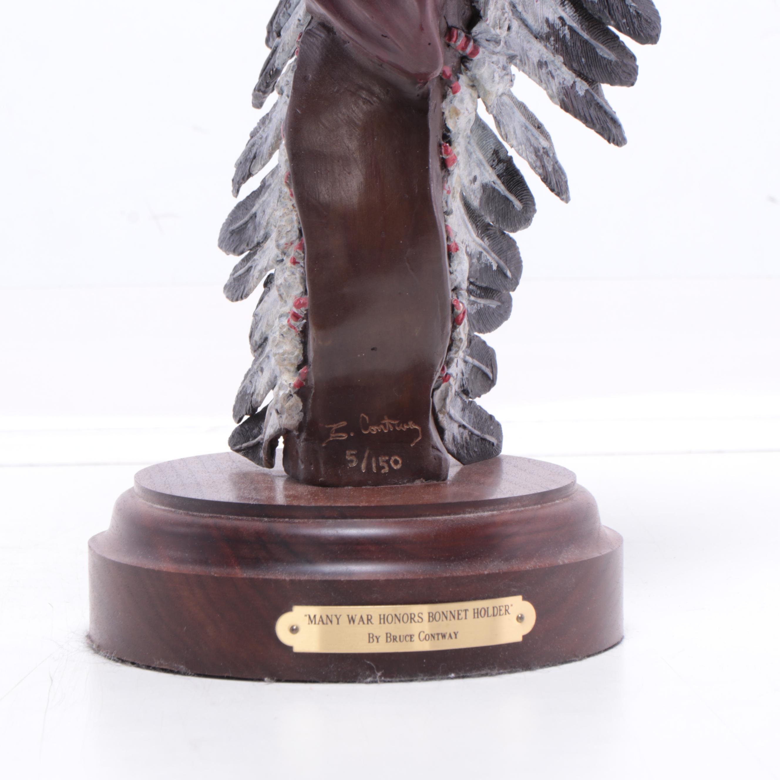 Bruce Contway Patinated Bronze Sculpture of Native American Figure