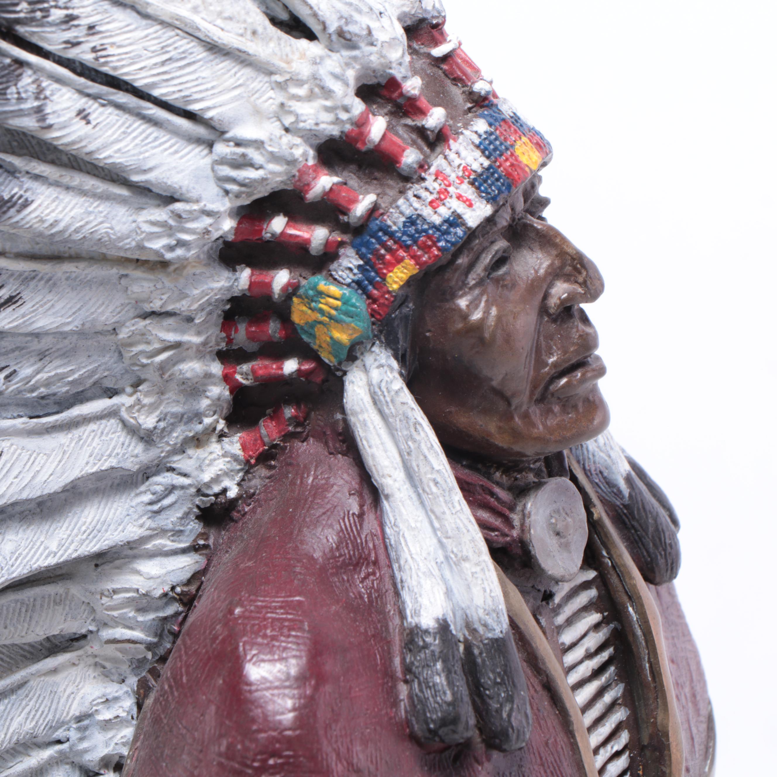 Bruce Contway Patinated Bronze Sculpture of Native American Figure