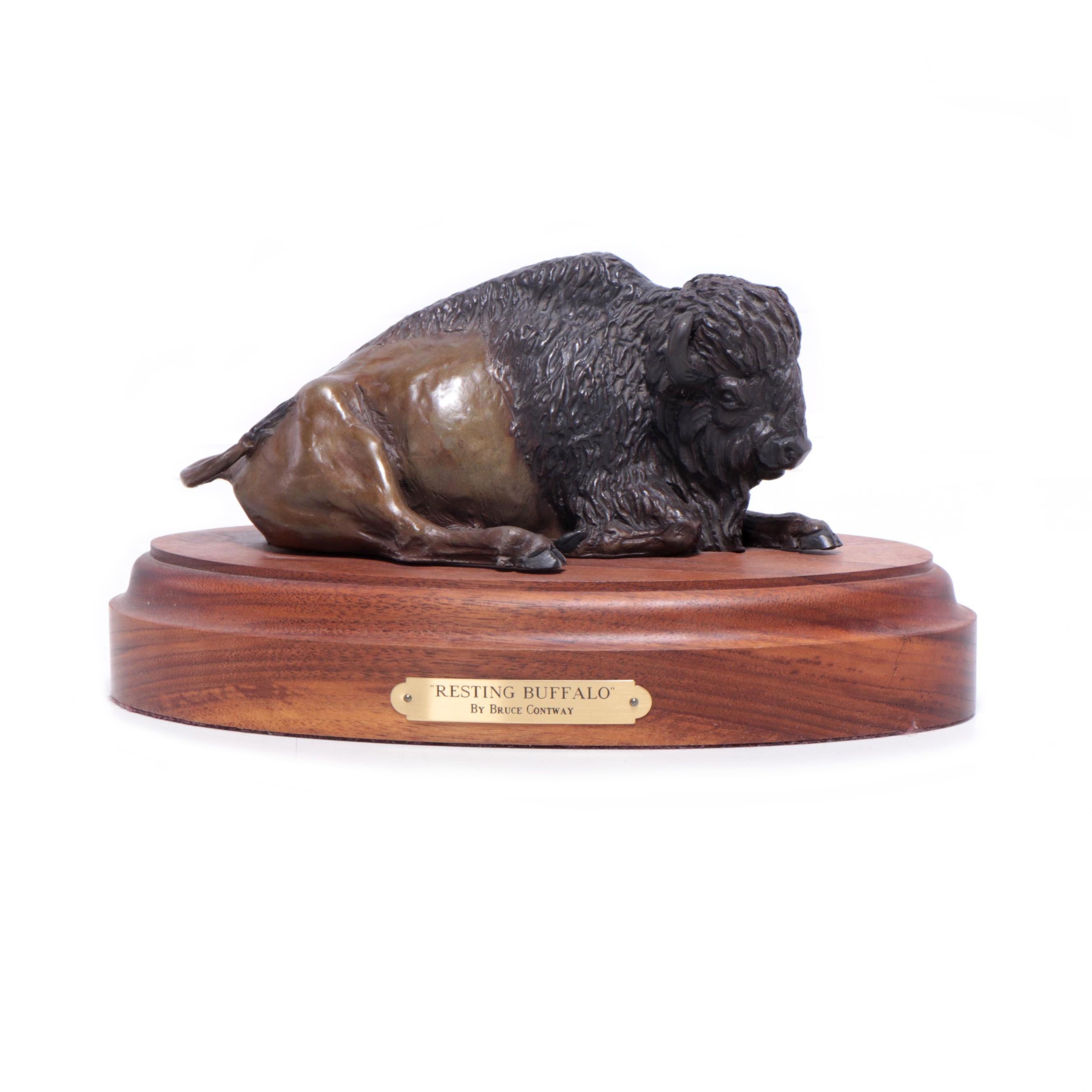Bruce and Kathy Contway Patinated Bronze Sculpture "Resting Buffalo"