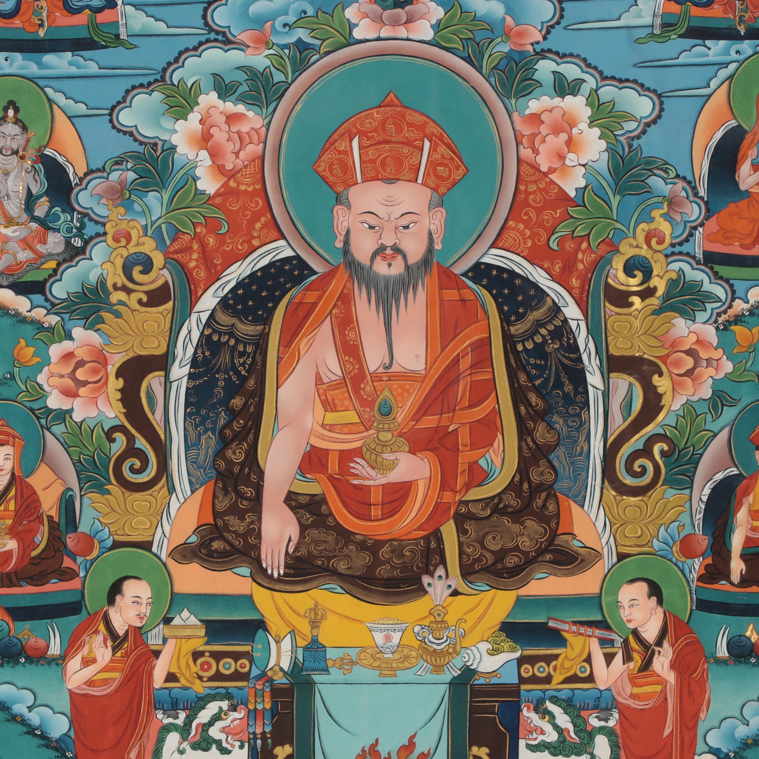 Bhutanese Gouache Thangka Painting of Shabdrung Ngawang Namgyal