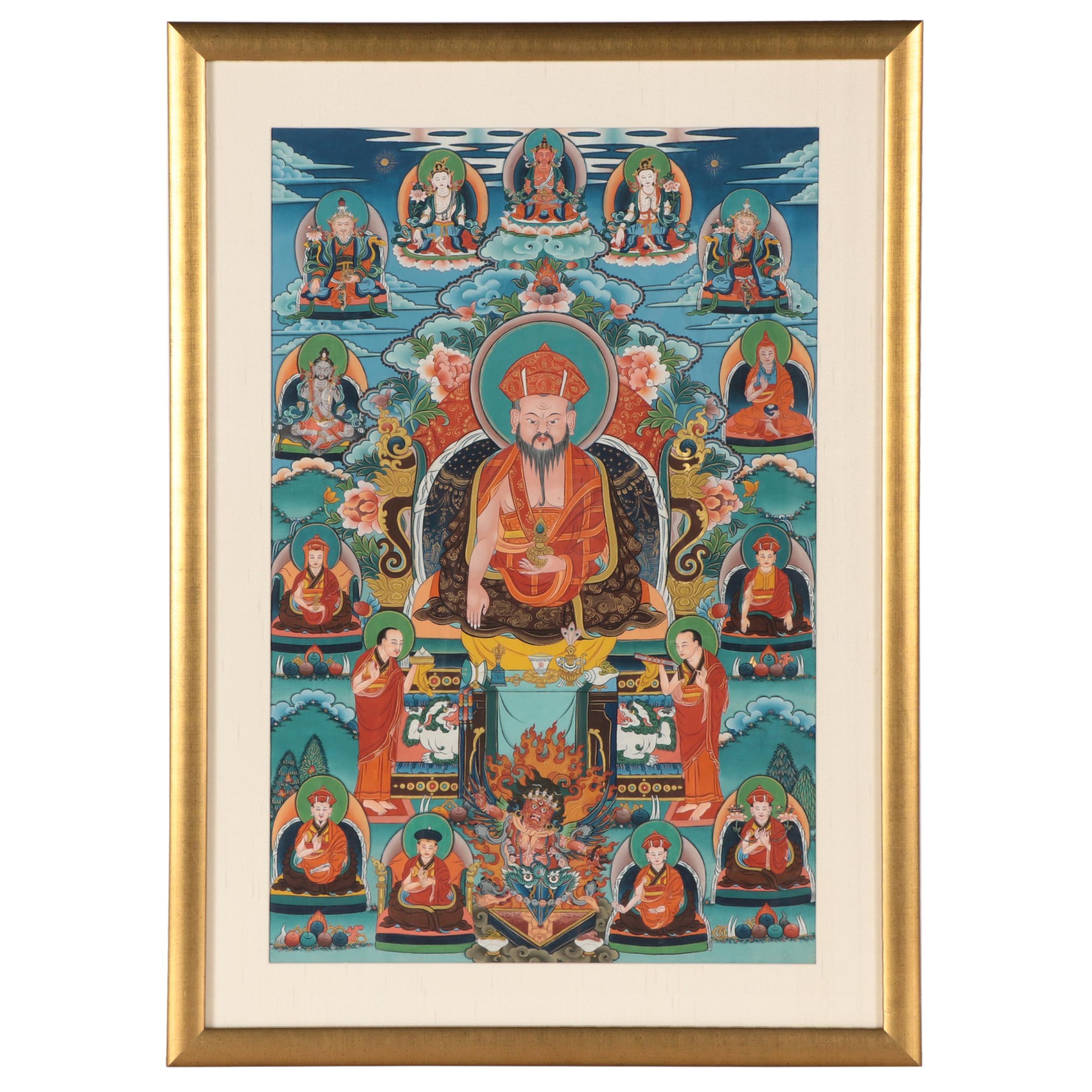 Bhutanese Gouache Thangka Painting of Shabdrung Ngawang Namgyal