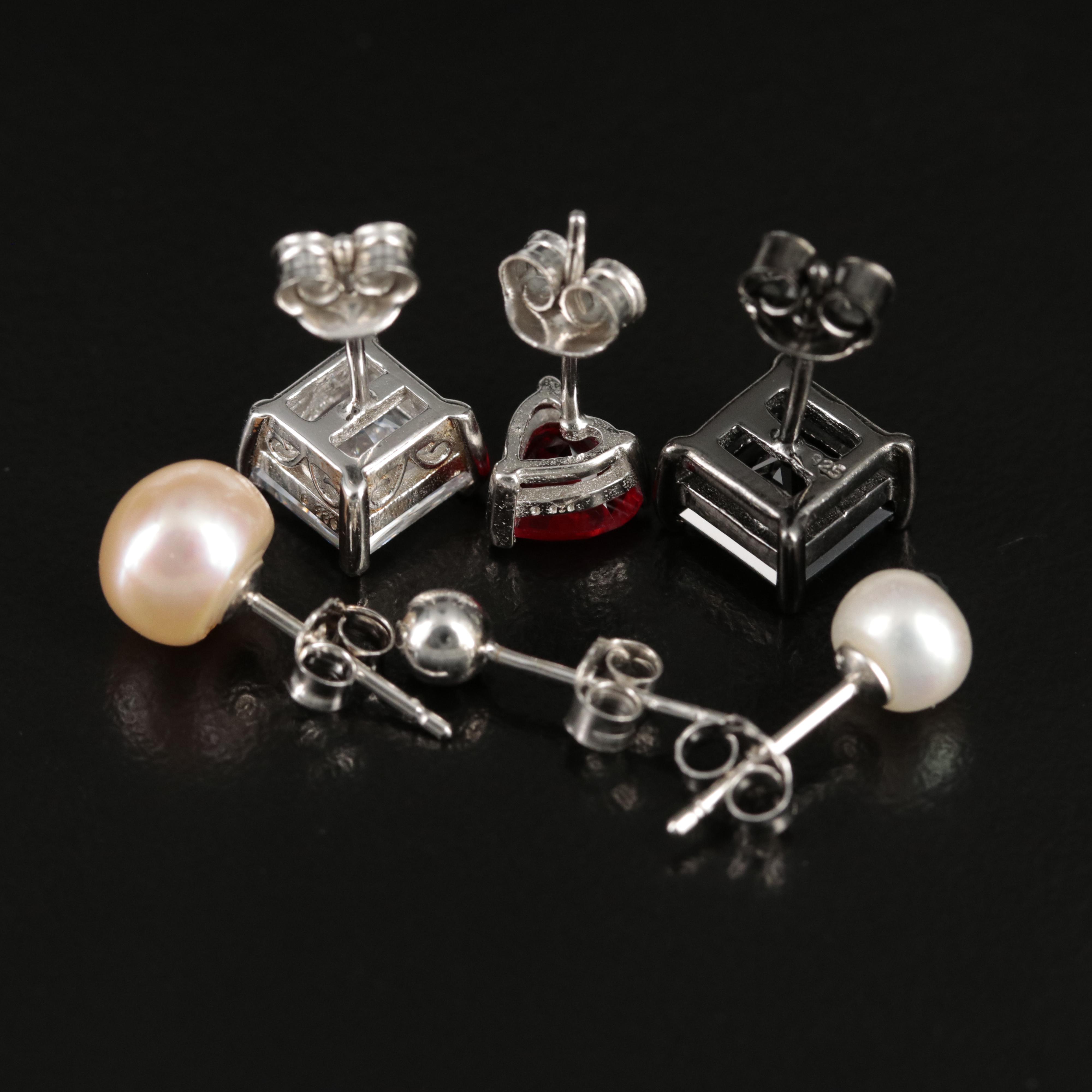 Sterling Necklaces and Earrings Including Pearl and Cubic Zirconia