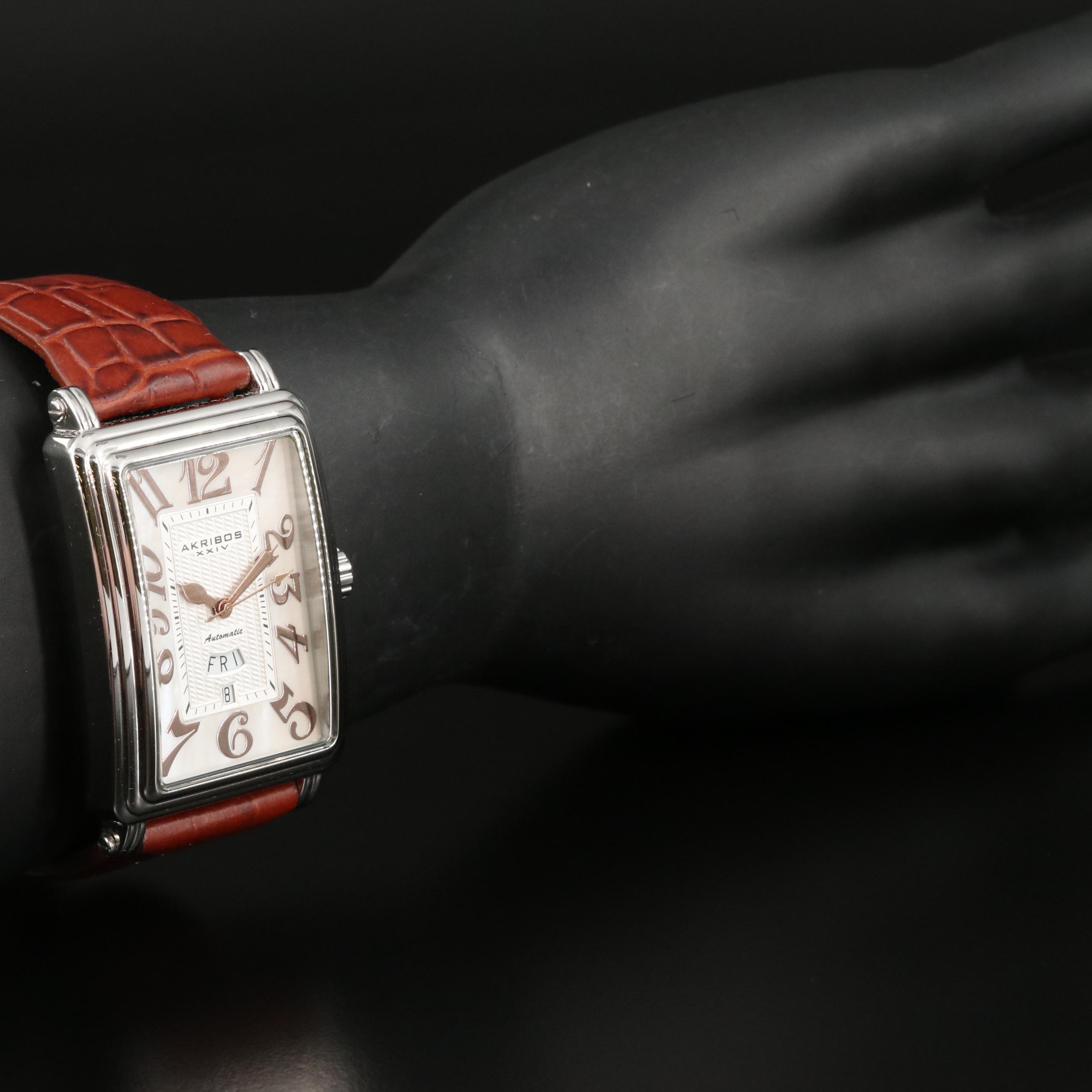 Akribos Automatic Day-Date Stainless Steel Watch