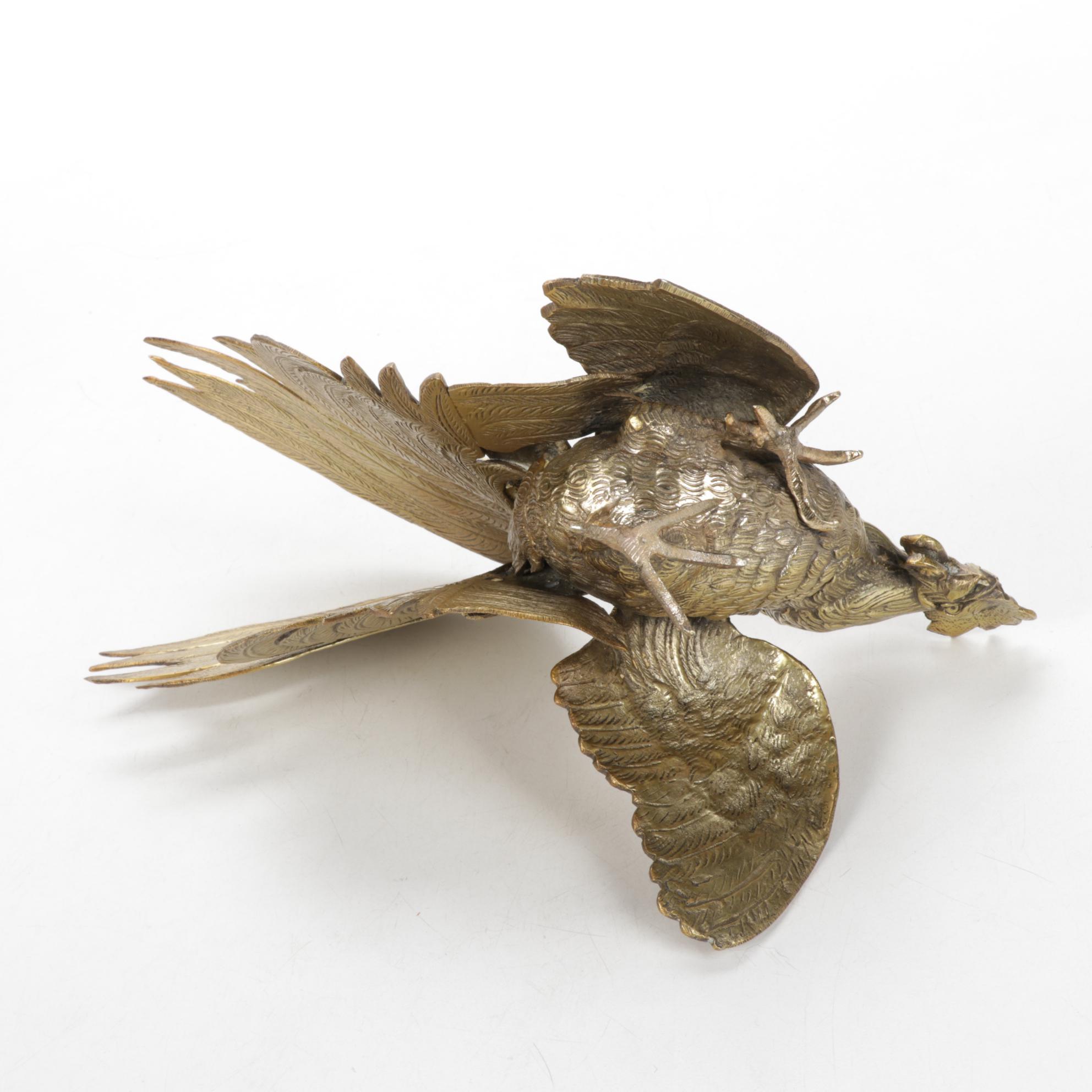 Pair of Italian Cast Brass Fighting Rooster Figurines, 1960s