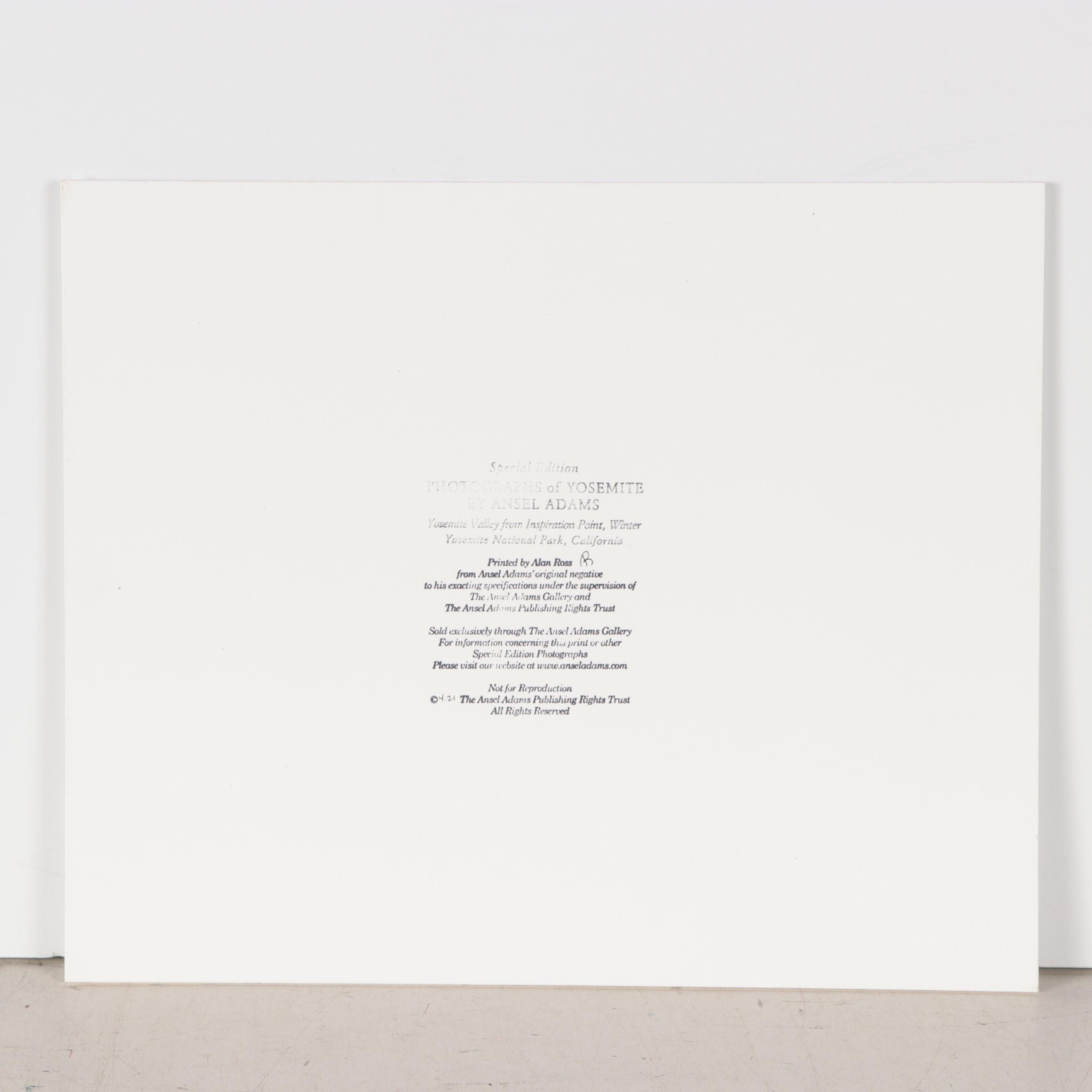 Ansel Adams Special Edition Silver Gelatin Photograph Reprint of Yosemite Valley