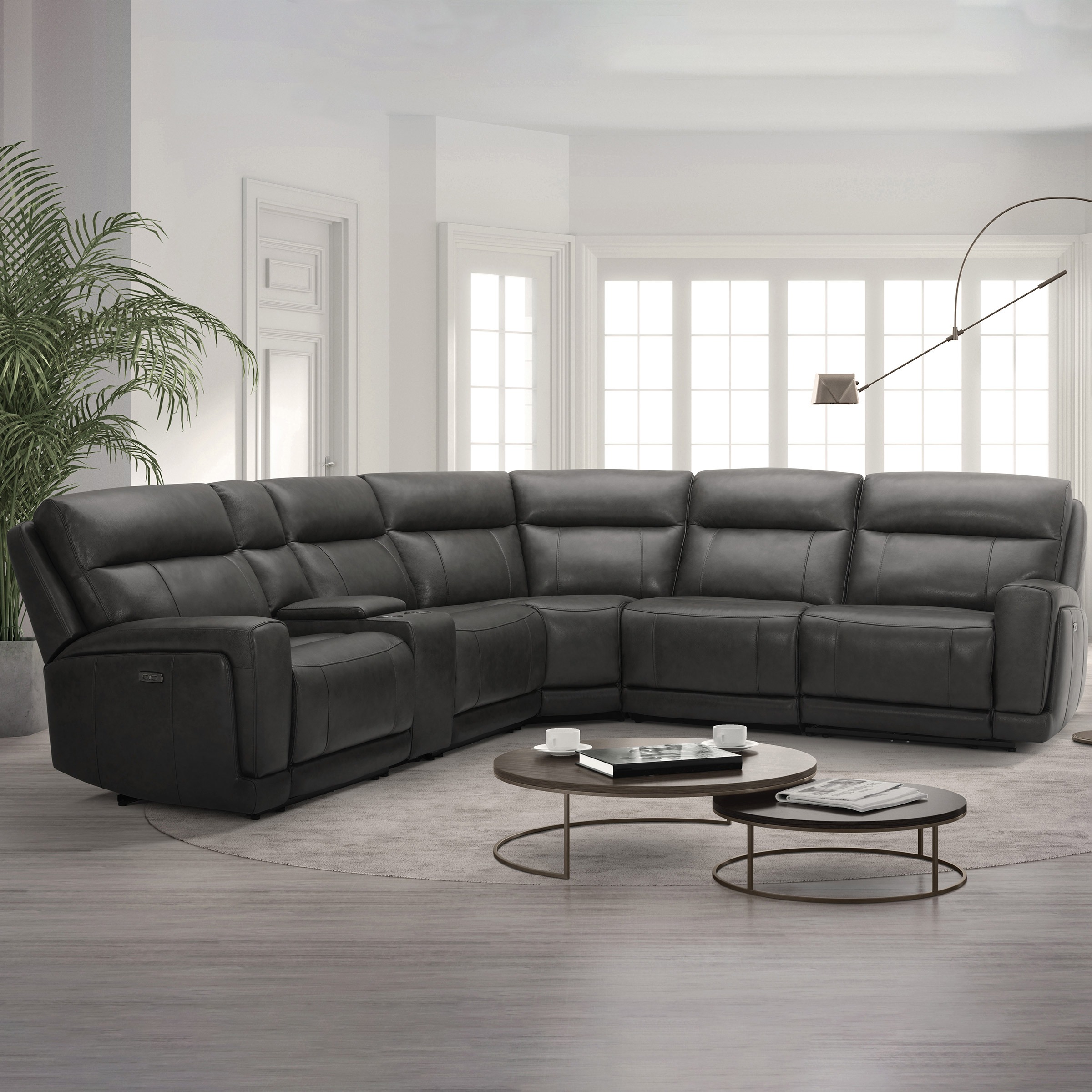 Gilman Creek "Lauretta" 6-Piece Grey Leather Power Reclining Sectional