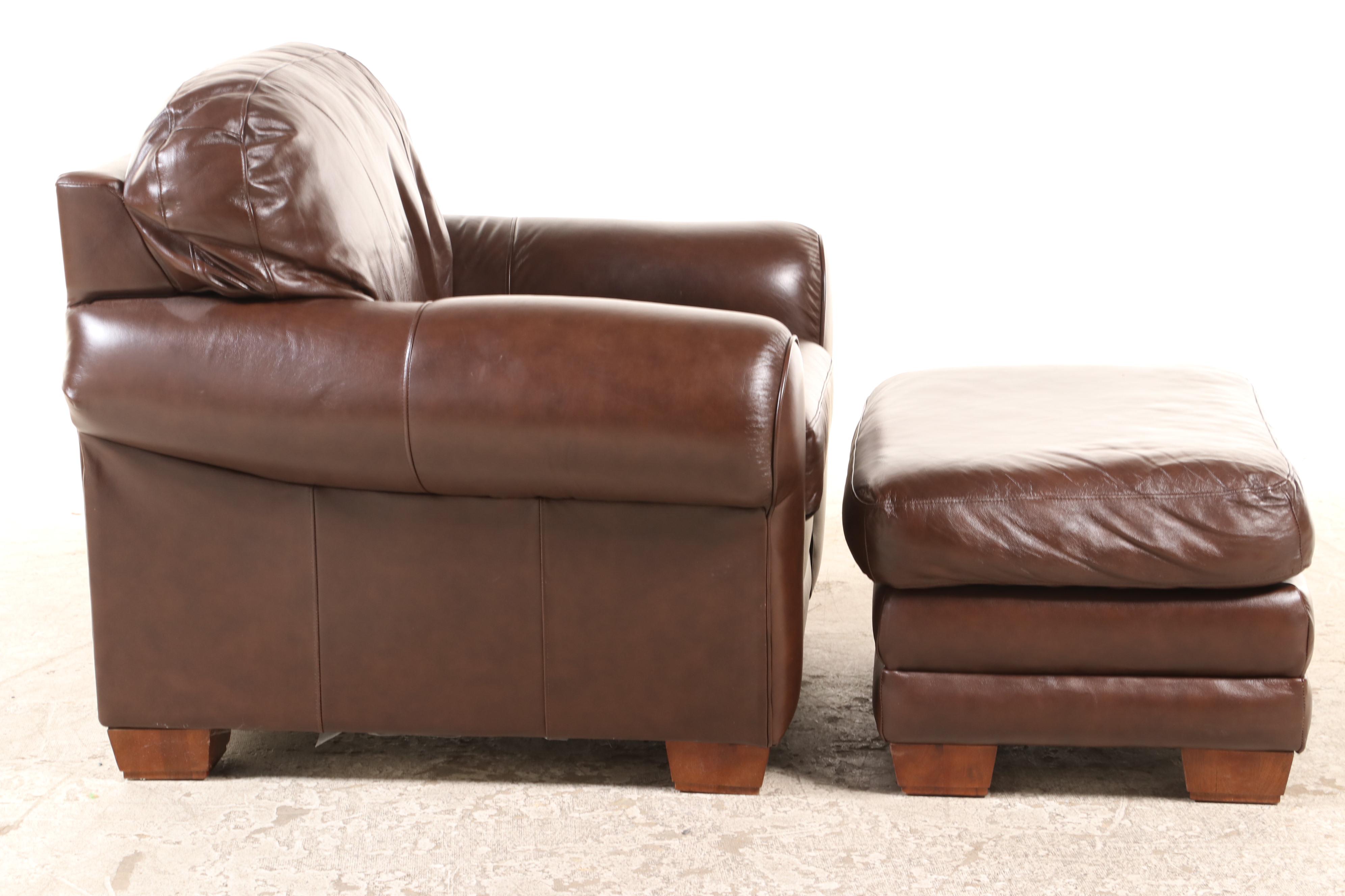 La-Z-Boy Brown Leather Easy Armchair and Ottoman