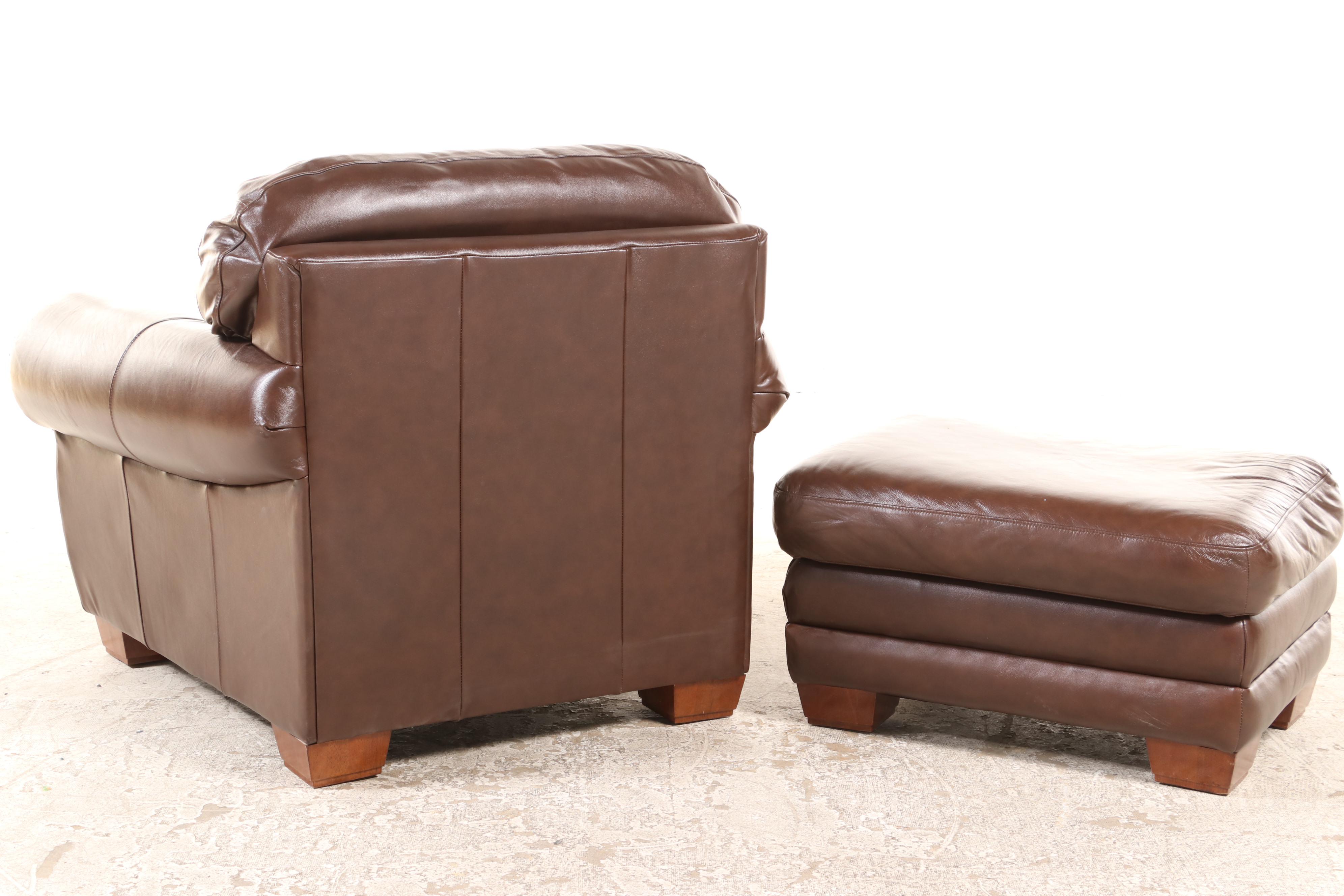 La-Z-Boy Brown Leather Easy Armchair and Ottoman