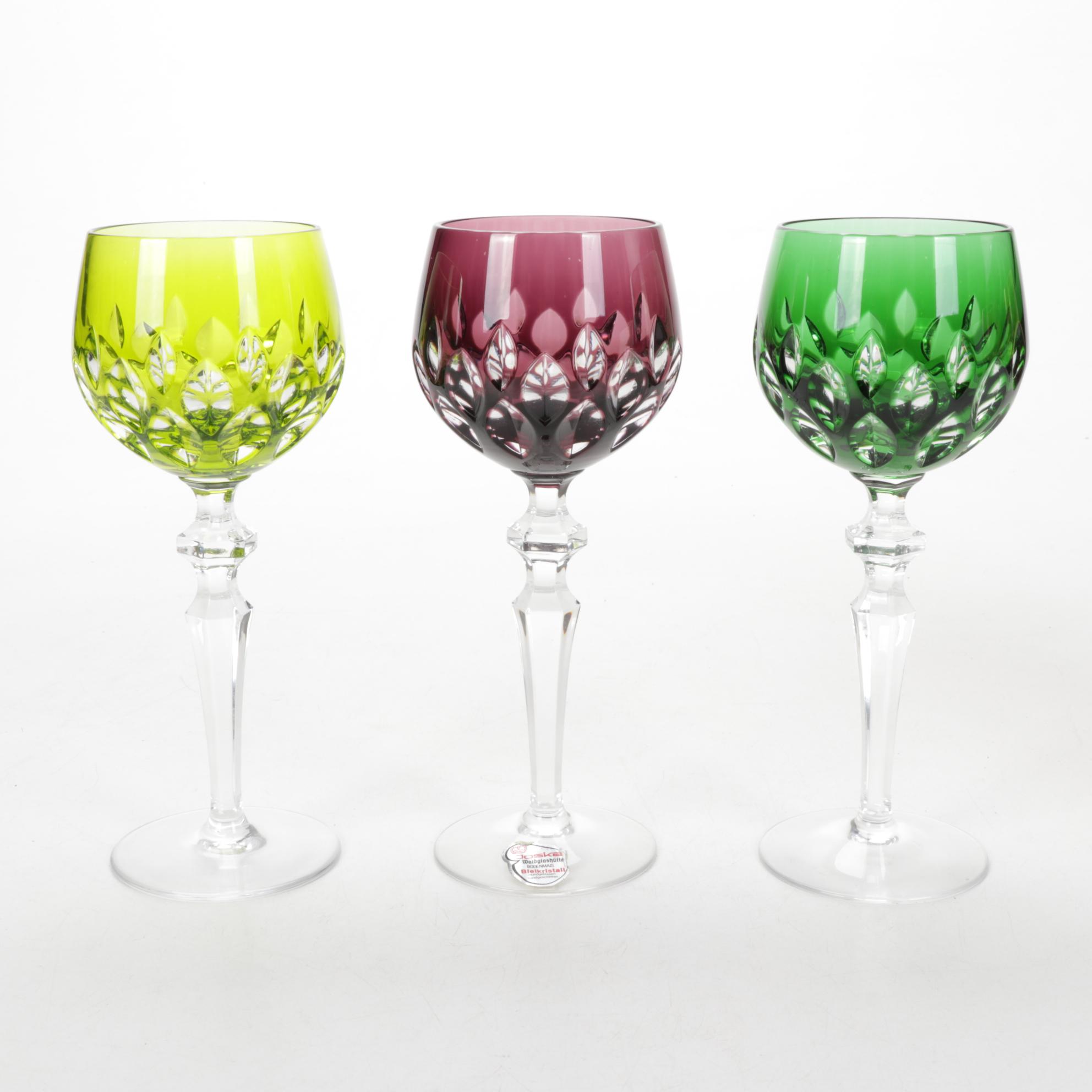 Joska Wald Glashutte German Crystal Bohemian Wine Glasses, Late 20th Century