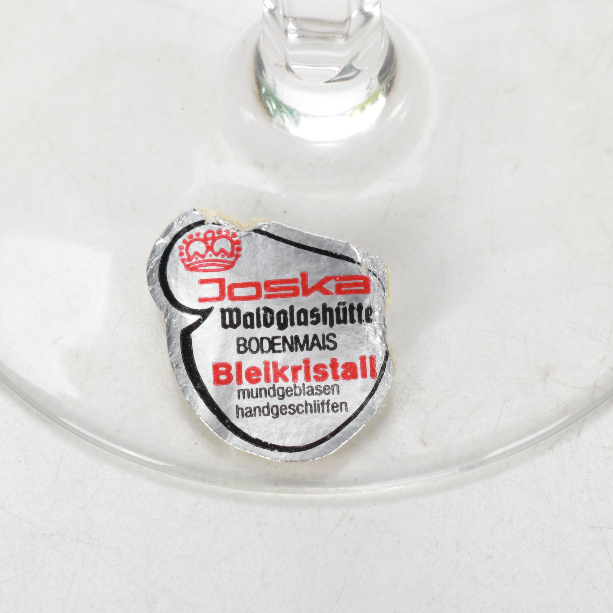 Joska Wald Glashutte German Crystal Bohemian Wine Glasses, Late 20th Century