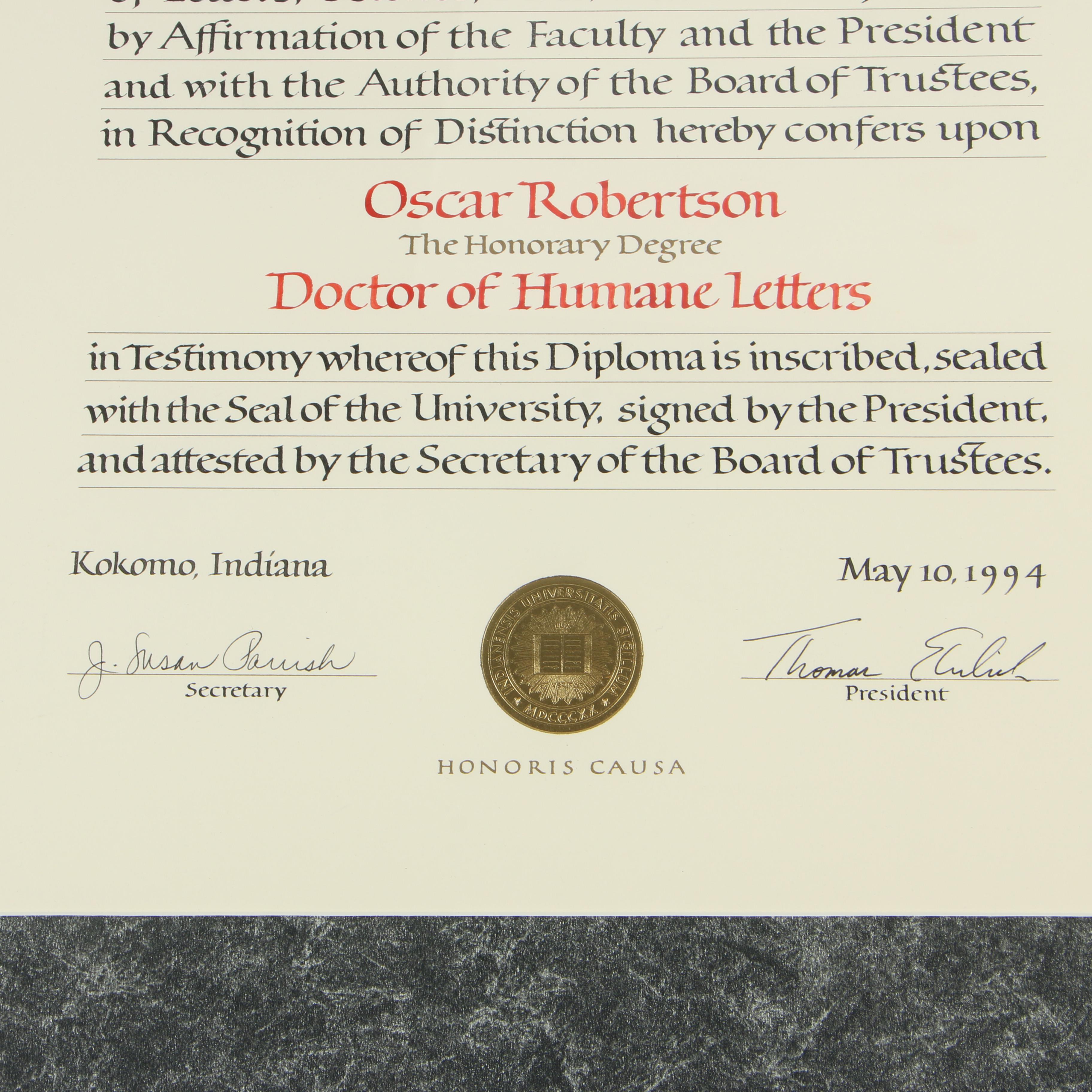 Indiana University at Kokomo Honorary Doctorate of Humane Letters and Album