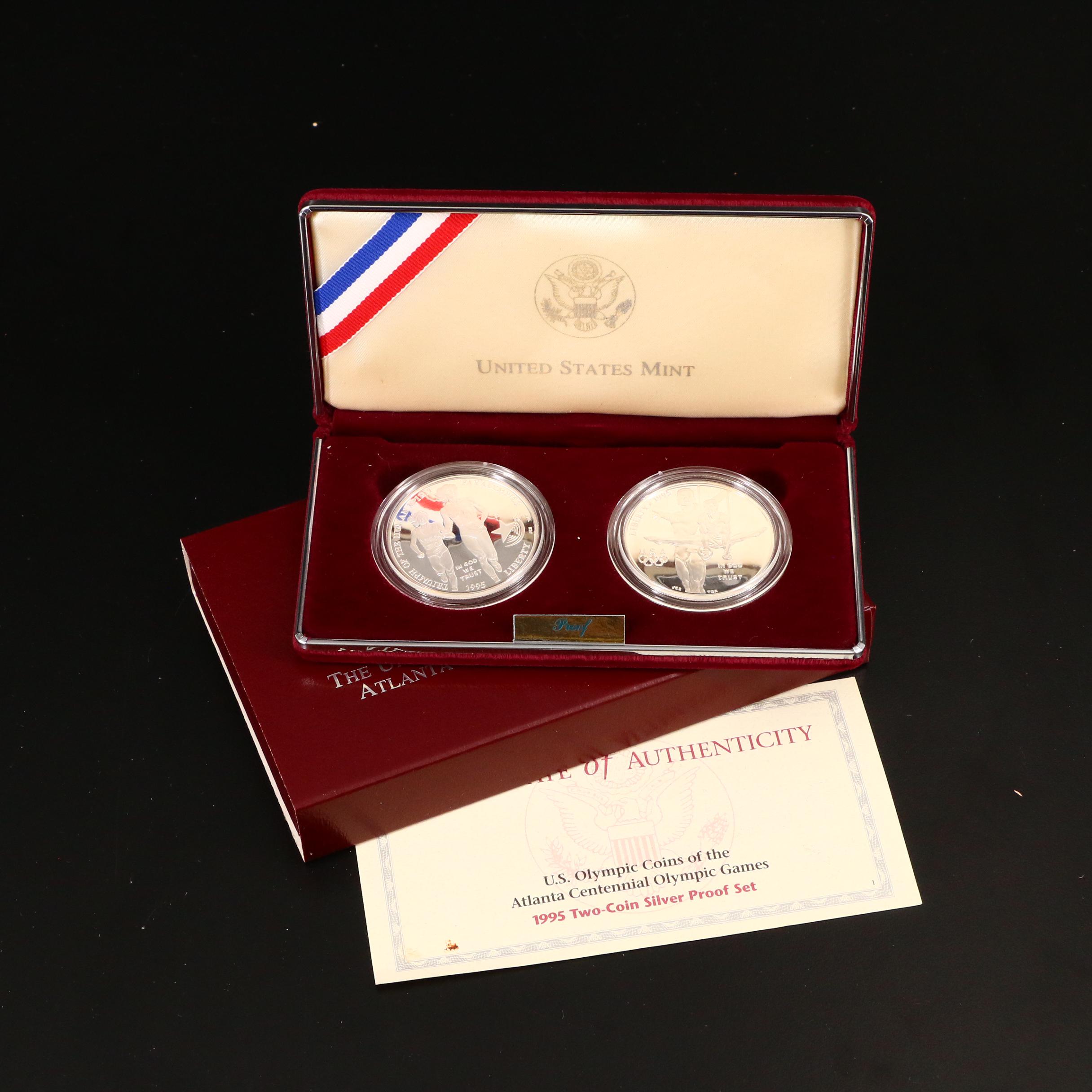 1995-P Olympics Commemorative Silver Dollar Set of Two Proof Coins