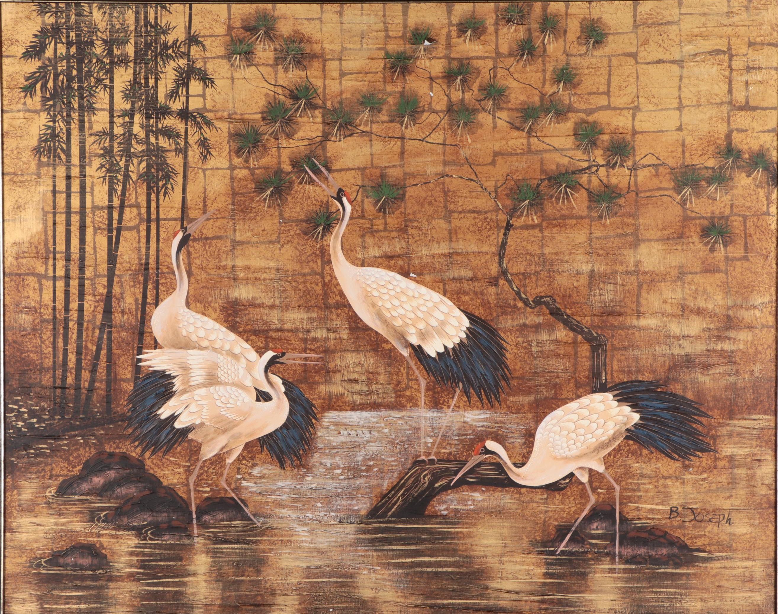 B. Joseph Acrylic Painting of Cranes