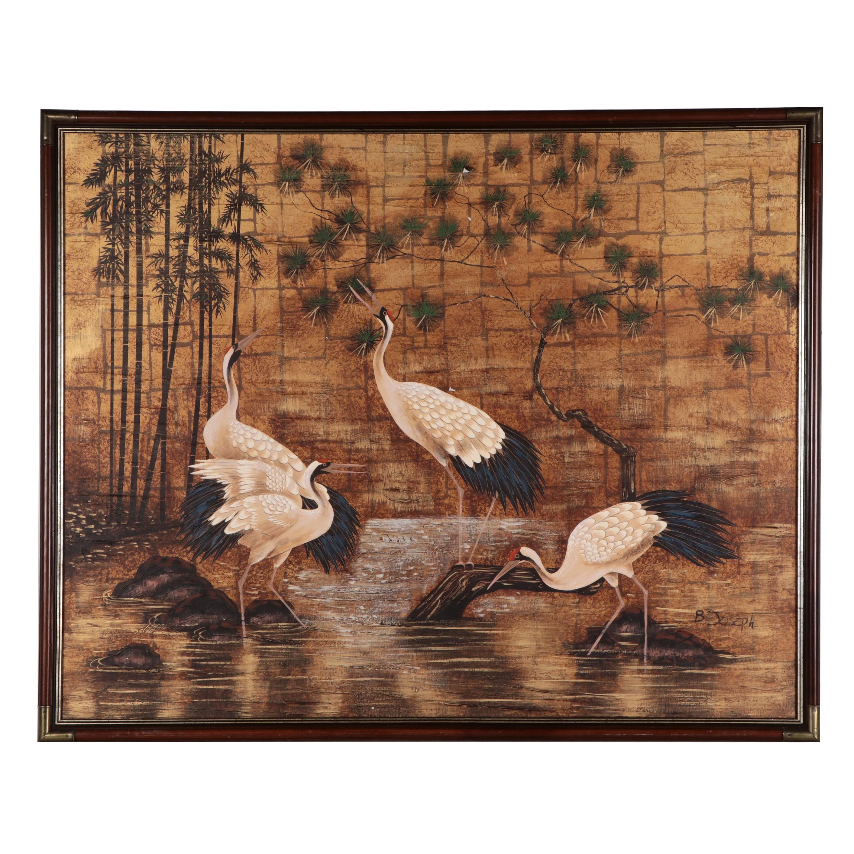 B. Joseph Acrylic Painting of Cranes