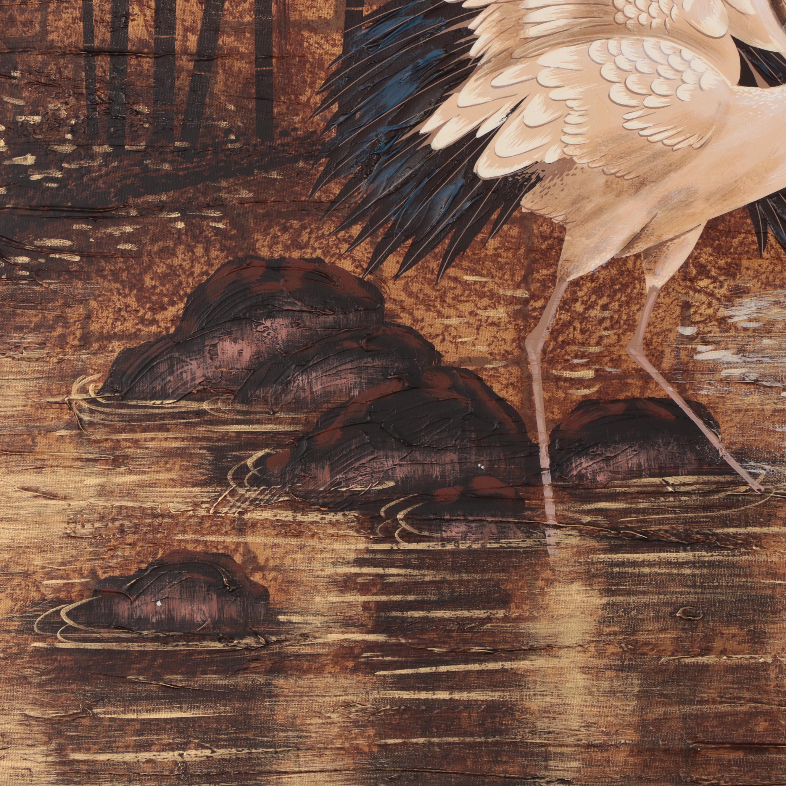 B. Joseph Acrylic Painting of Cranes