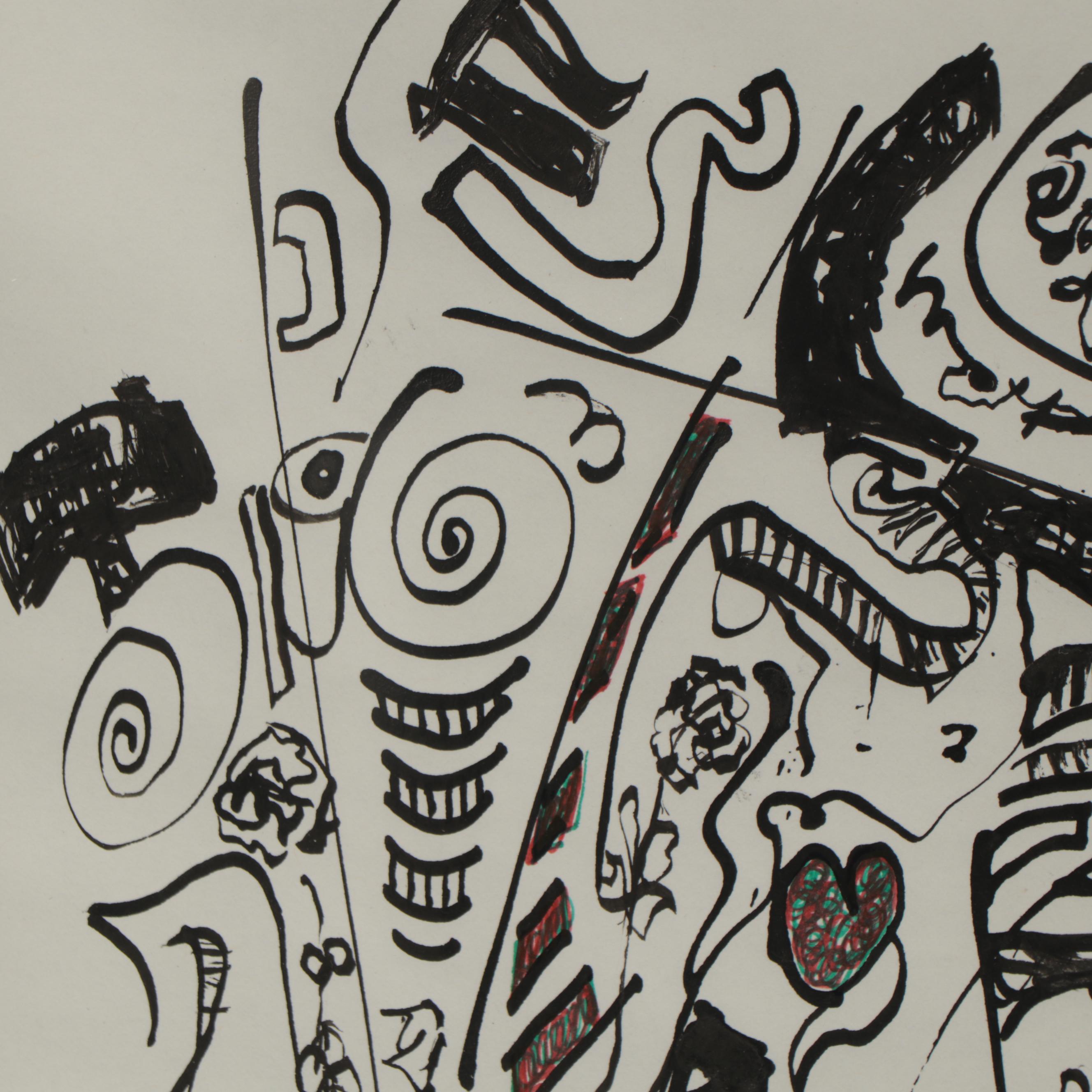 Phyllis Trager Hyman Abstract Ink Drawing