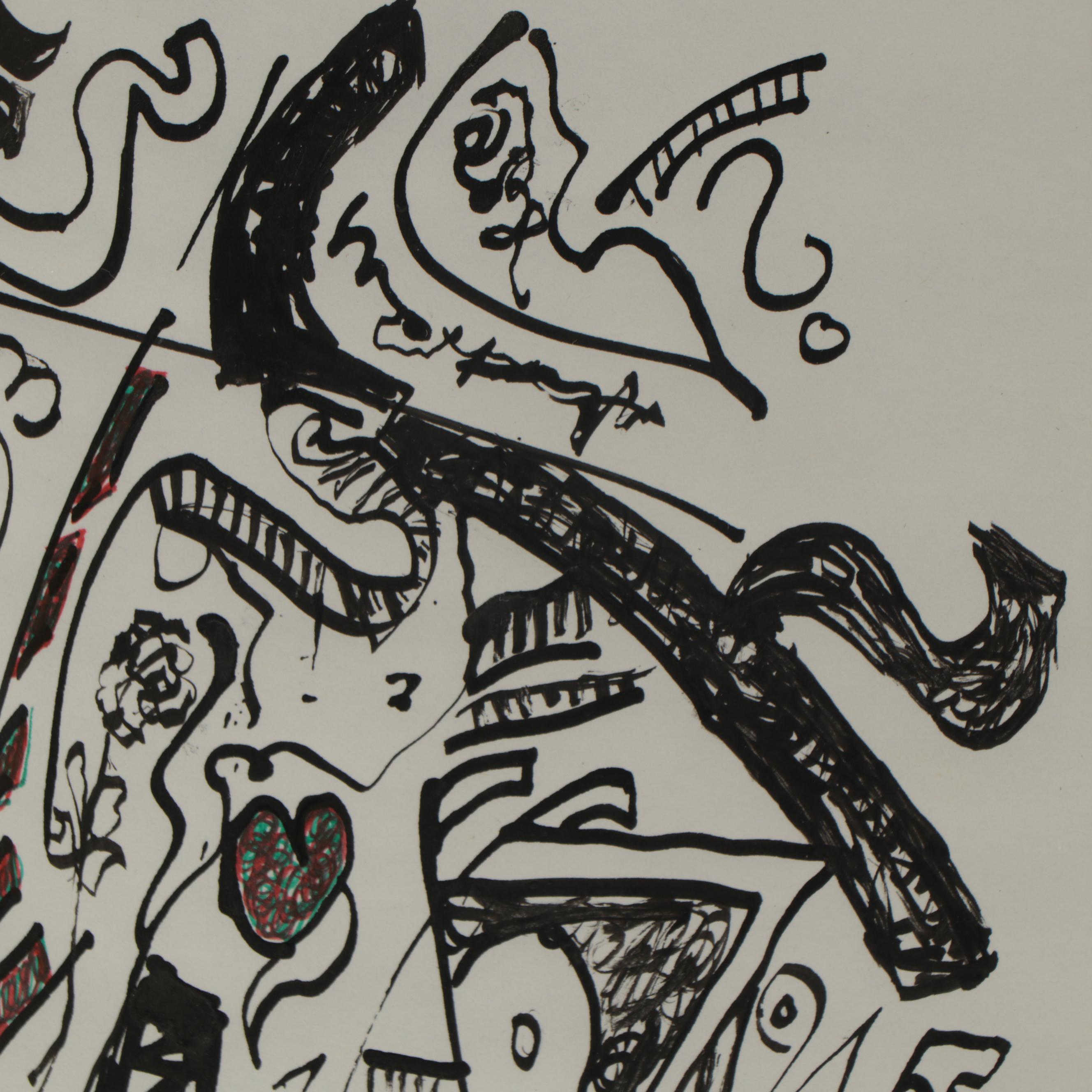 Phyllis Trager Hyman Abstract Ink Drawing