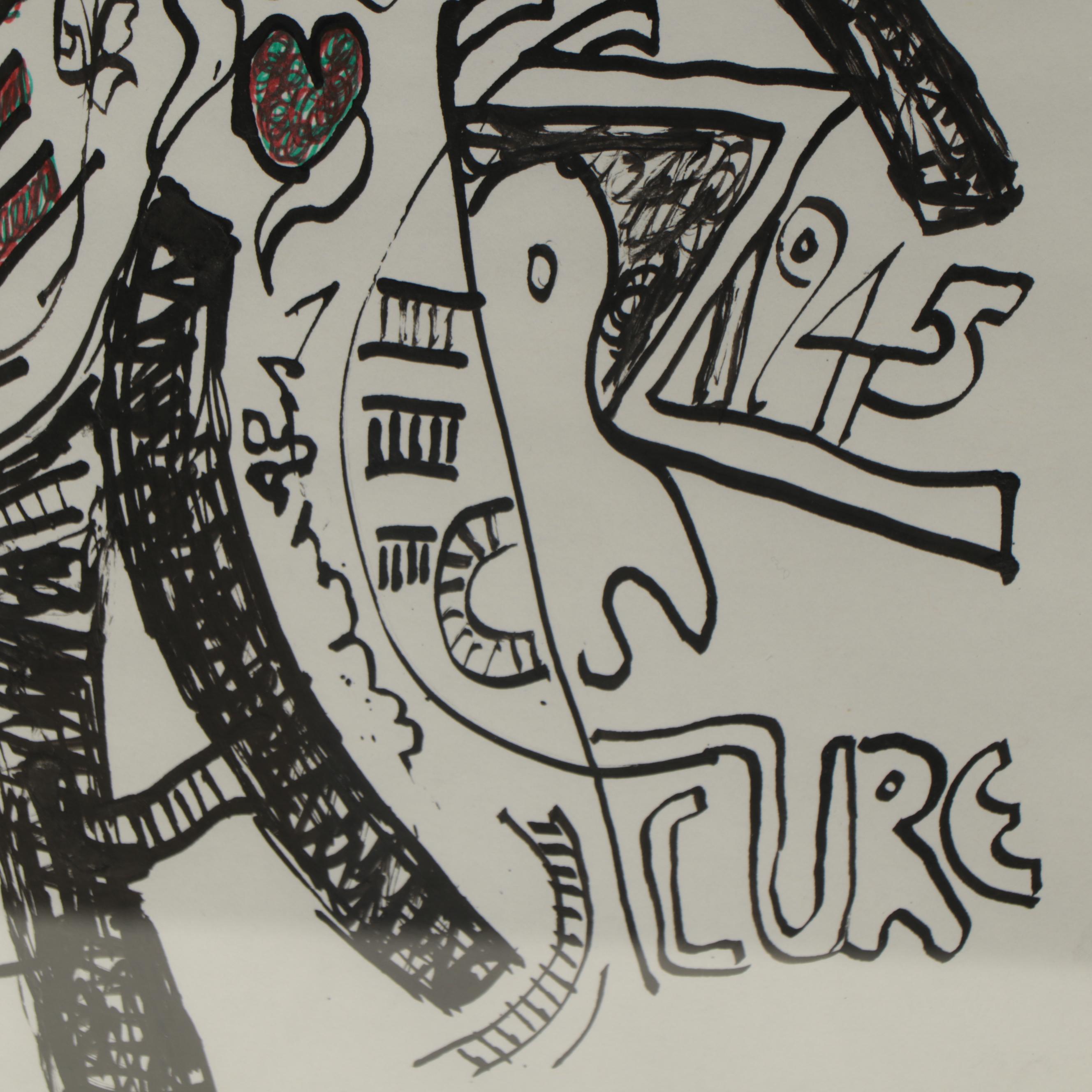 Phyllis Trager Hyman Abstract Ink Drawing