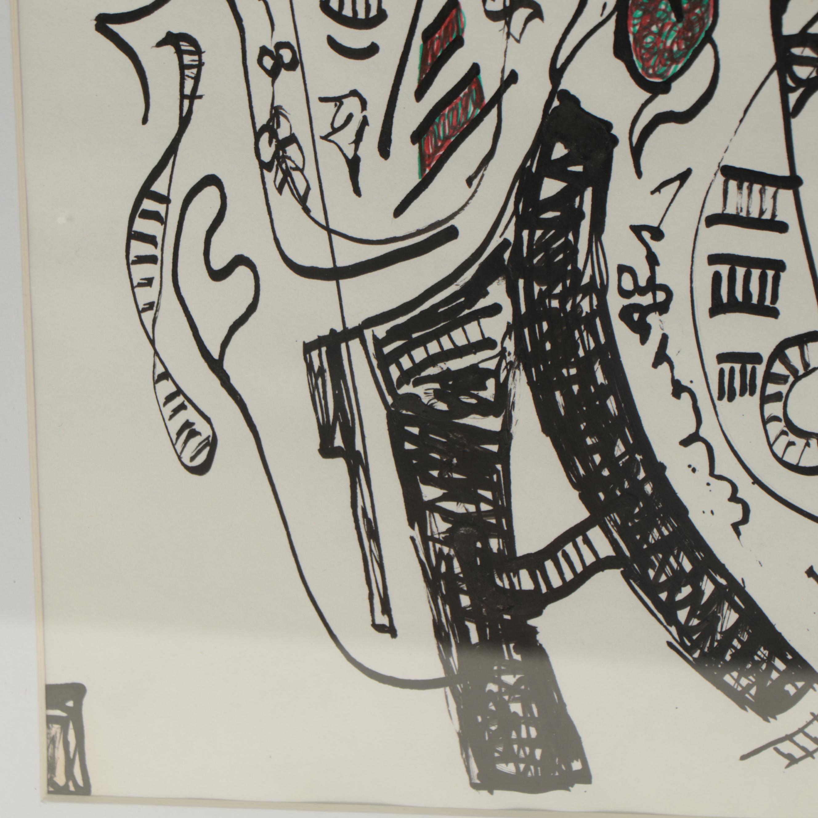 Phyllis Trager Hyman Abstract Ink Drawing