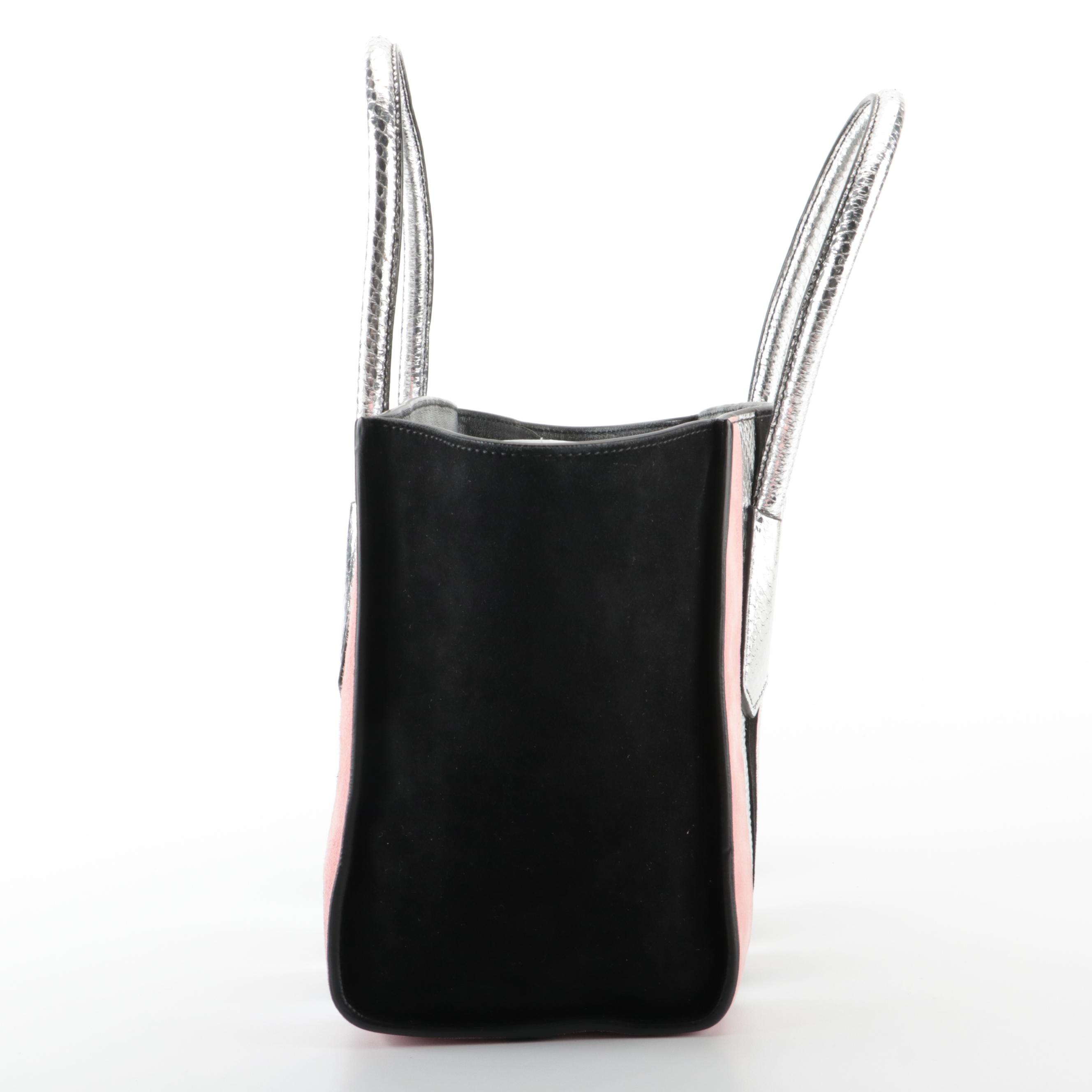 Prada Convertible Tote Bag in Bicolor Suede and Silver Snakeskin with Strap