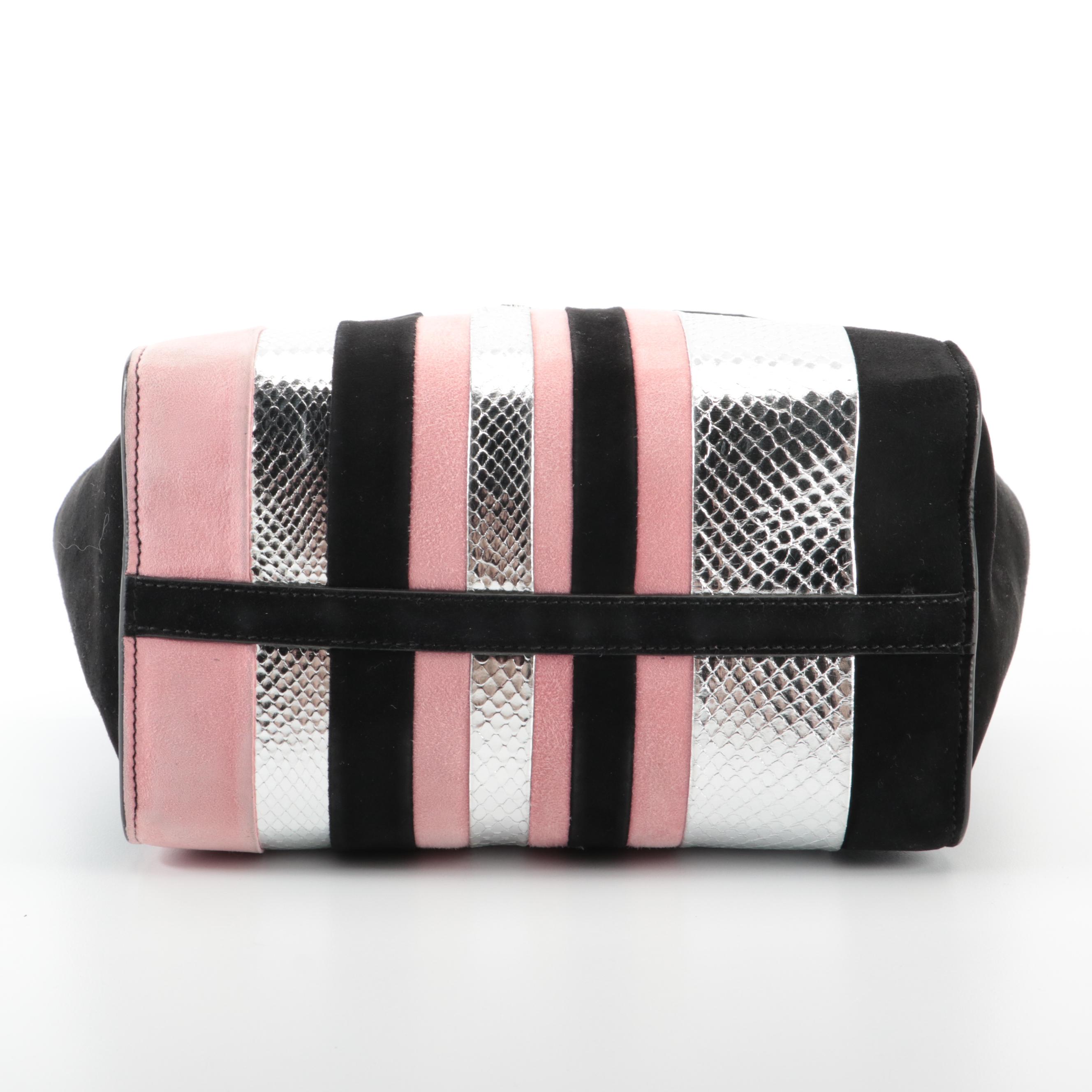 Prada Convertible Tote Bag in Bicolor Suede and Silver Snakeskin with Strap