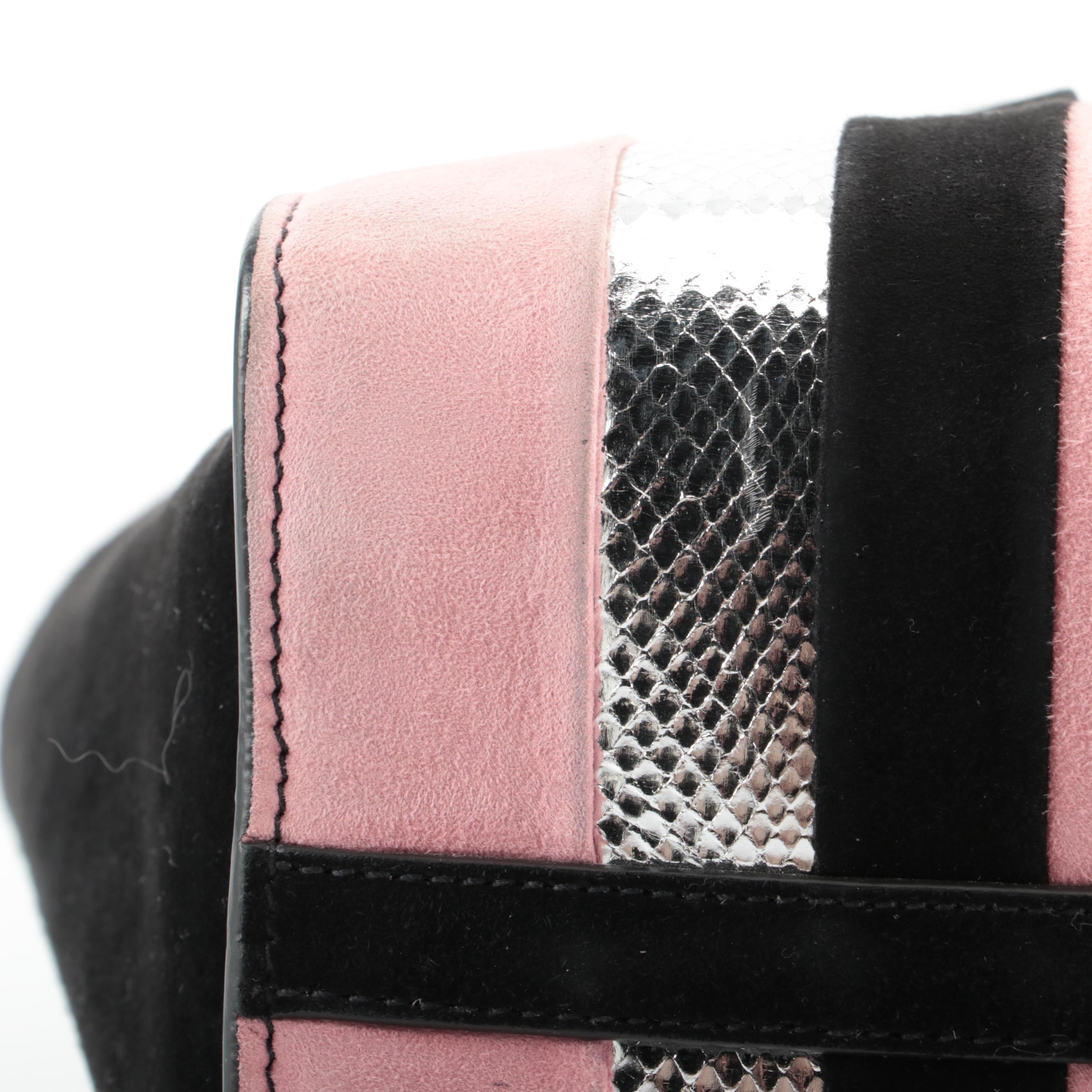 Prada Convertible Tote Bag in Bicolor Suede and Silver Snakeskin with Strap