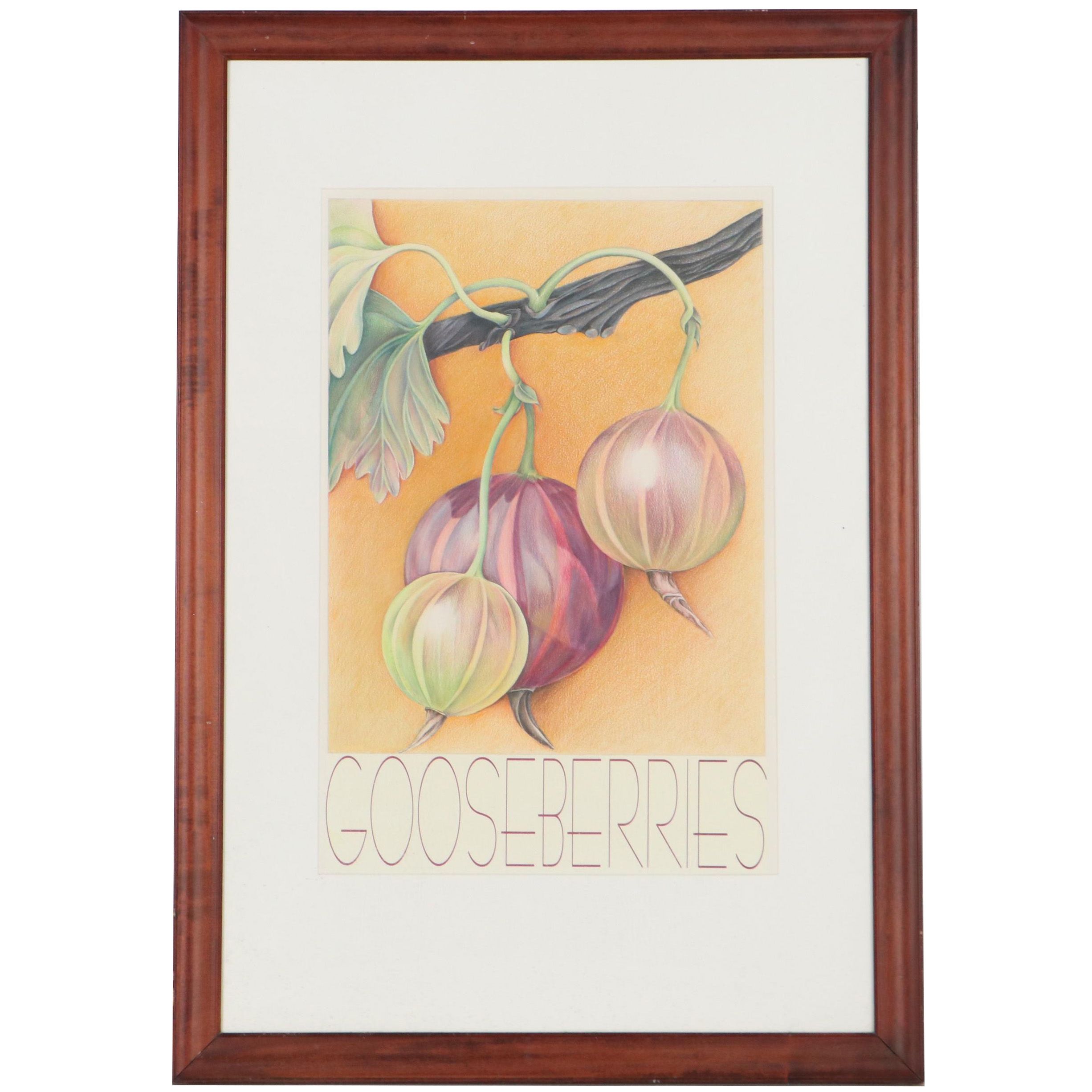 Becki Bolton Blackburn Pastel Drawing "Gooseberries," Late 20th Century