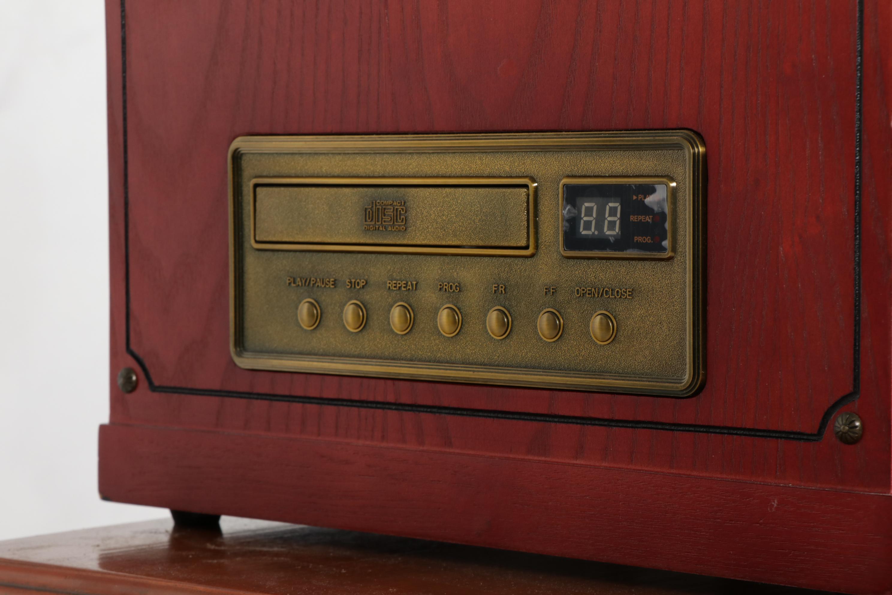 Leetac Stereo Record and CD Player with Walnut Record Cabinet and LPs