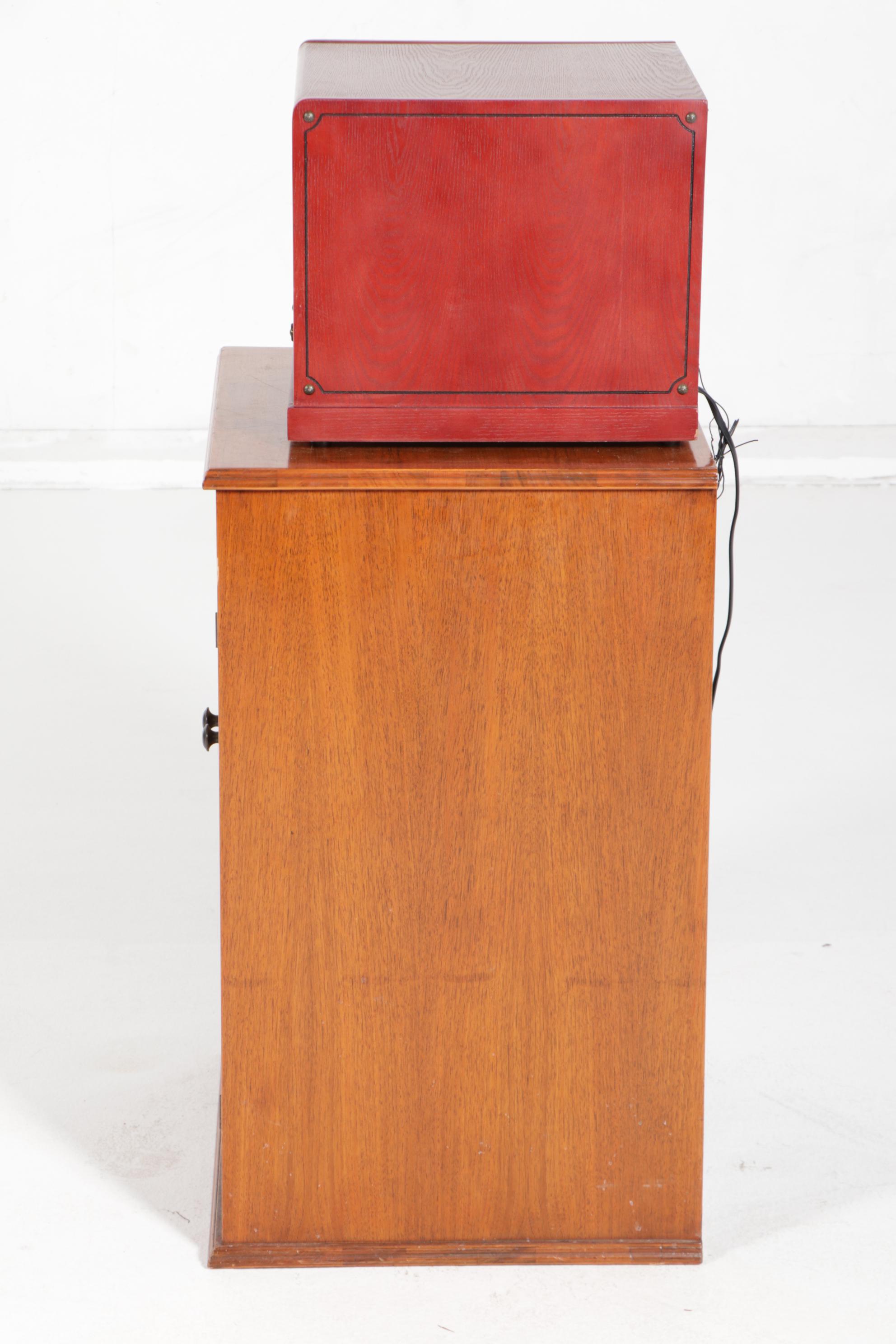 Leetac Stereo Record and CD Player with Walnut Record Cabinet and LPs