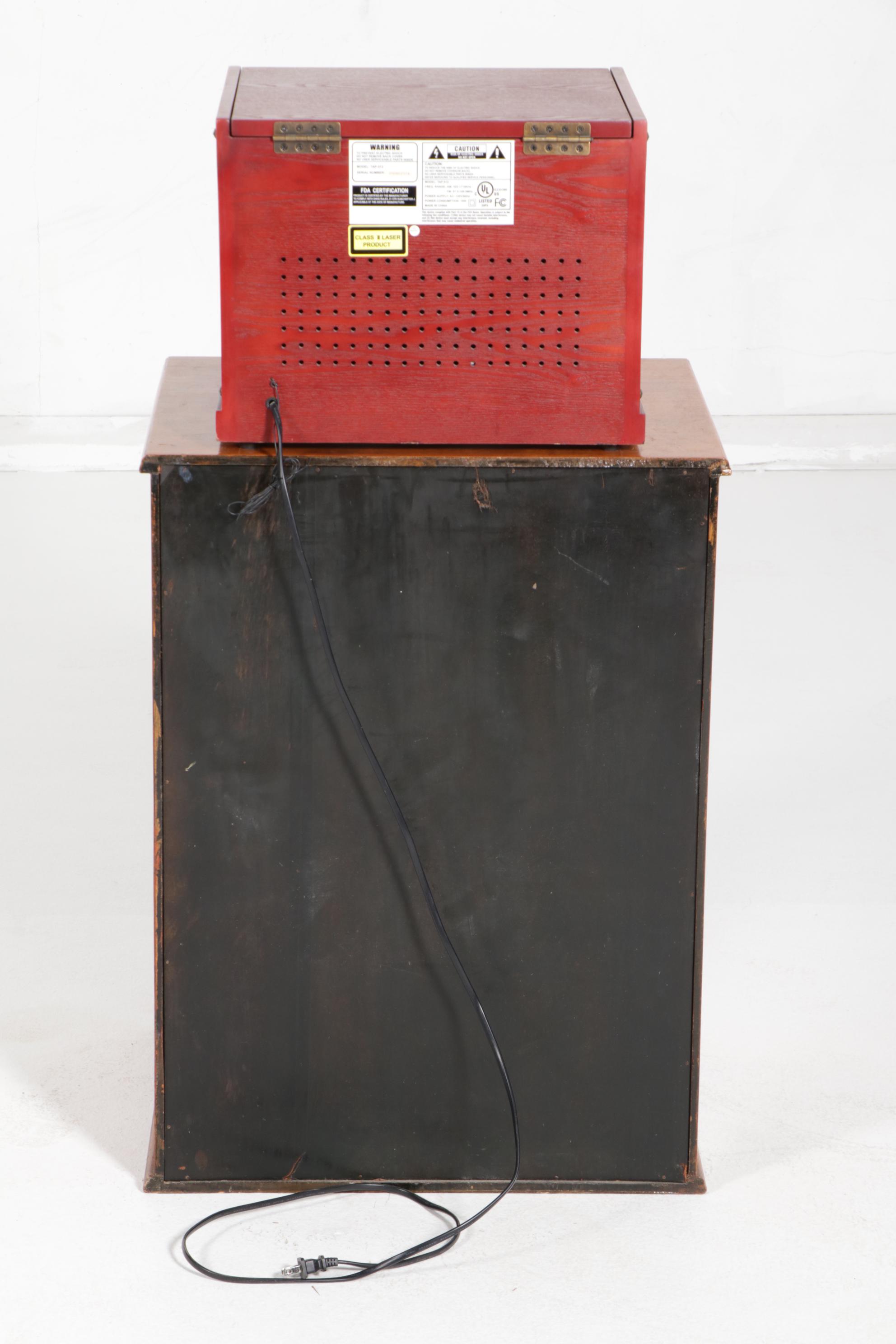 Leetac Stereo Record and CD Player with Walnut Record Cabinet and LPs