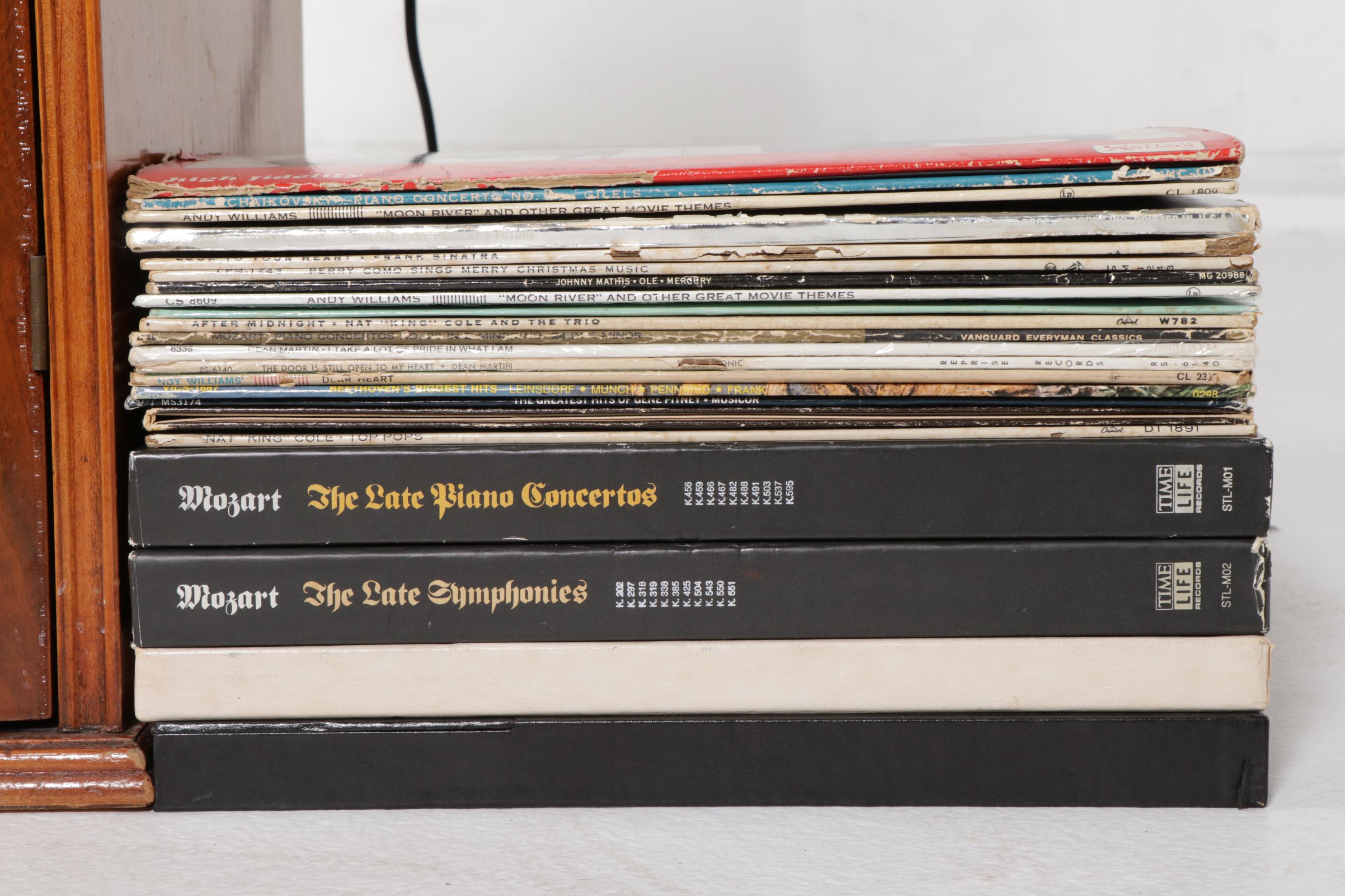 Leetac Stereo Record and CD Player with Walnut Record Cabinet and LPs