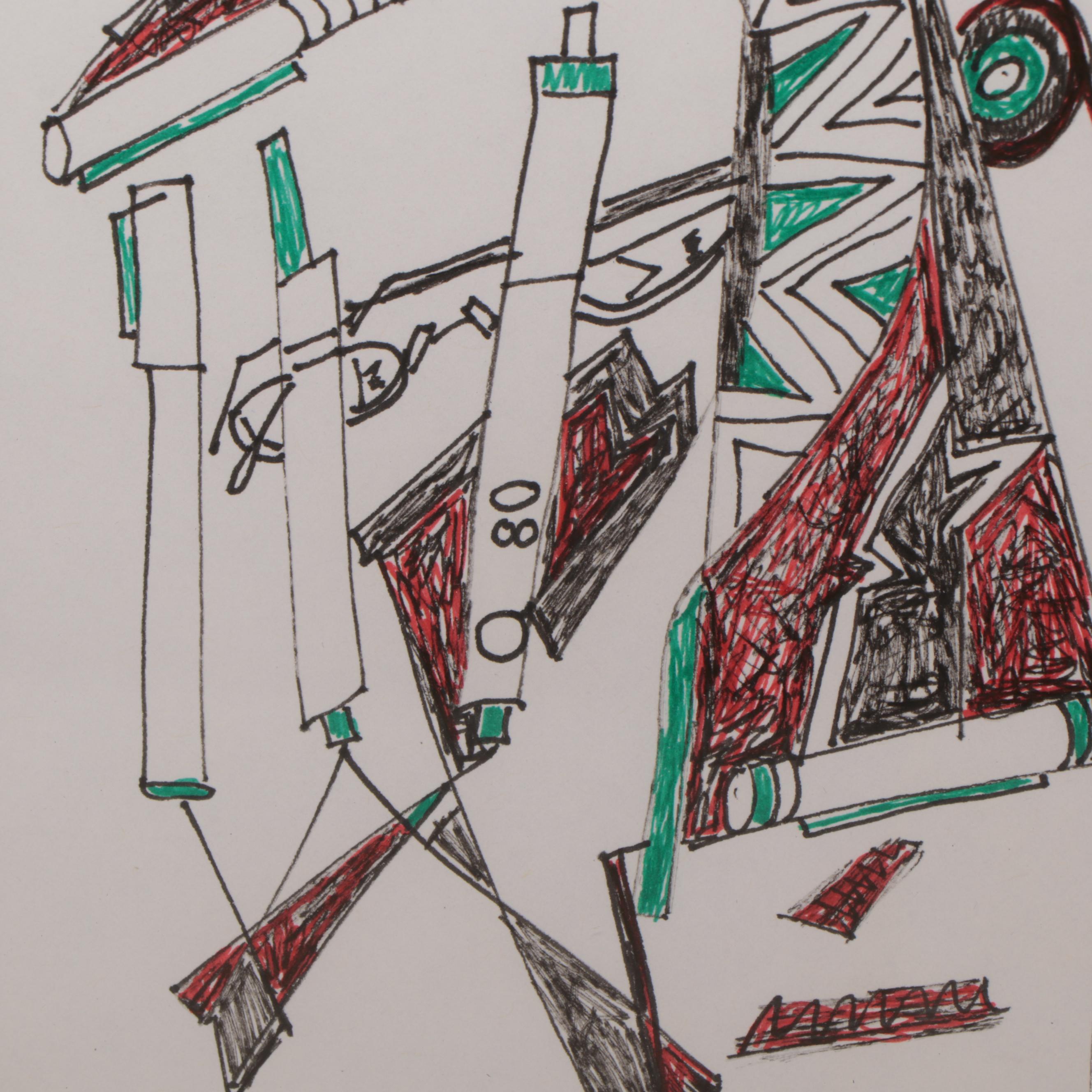 Phyllis Trager Hyman Abstract Ink Drawing, 2009