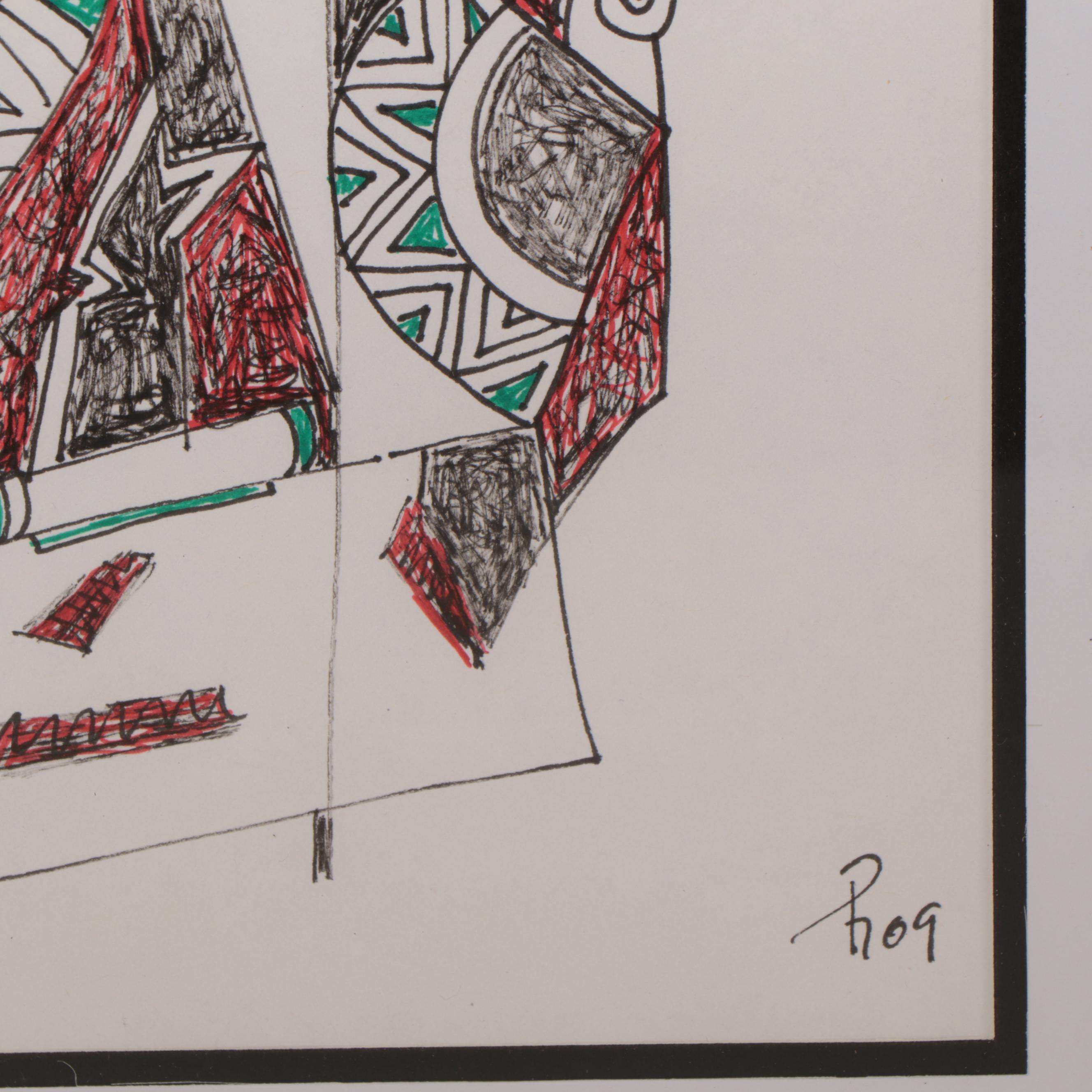 Phyllis Trager Hyman Abstract Ink Drawing, 2009