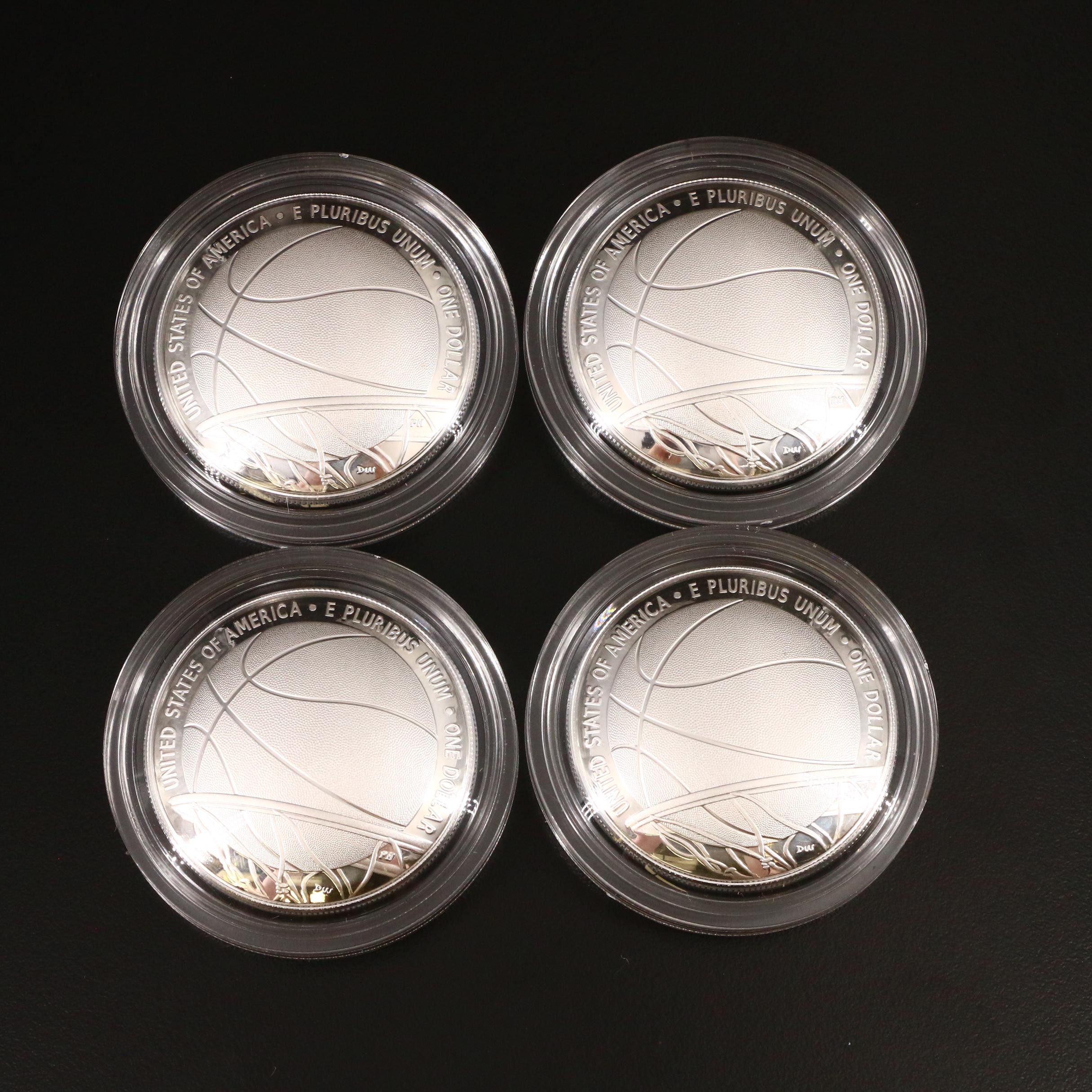 Four 2020-P Basketball Hall of Fame Proof Silver Dollars