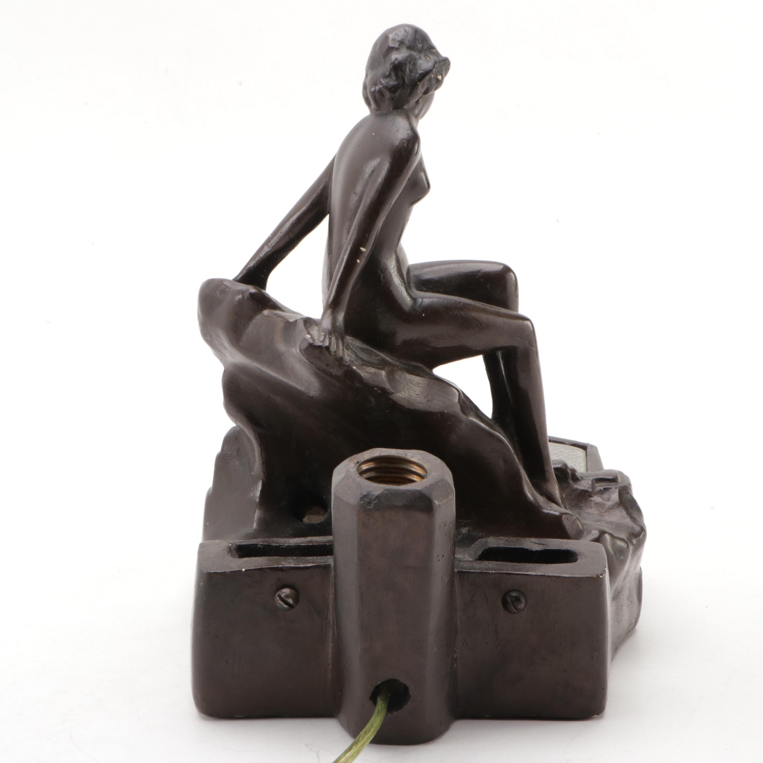 Mackey Art Deco Nude Woman TV Lamp with Pebble Glass Diffuser, 1940s