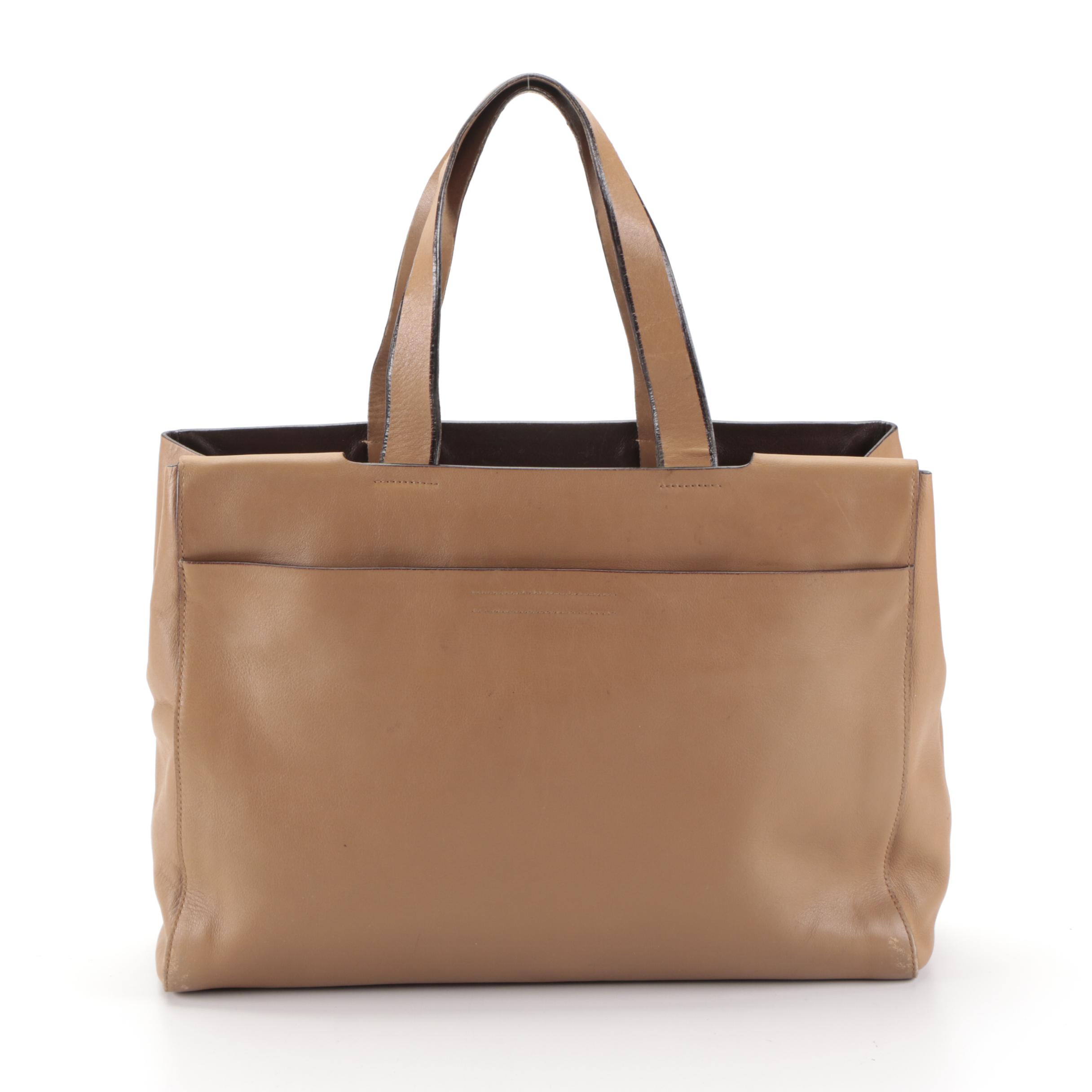 Prada Slim Tote Bag in Dark Tan Calfskin Leather