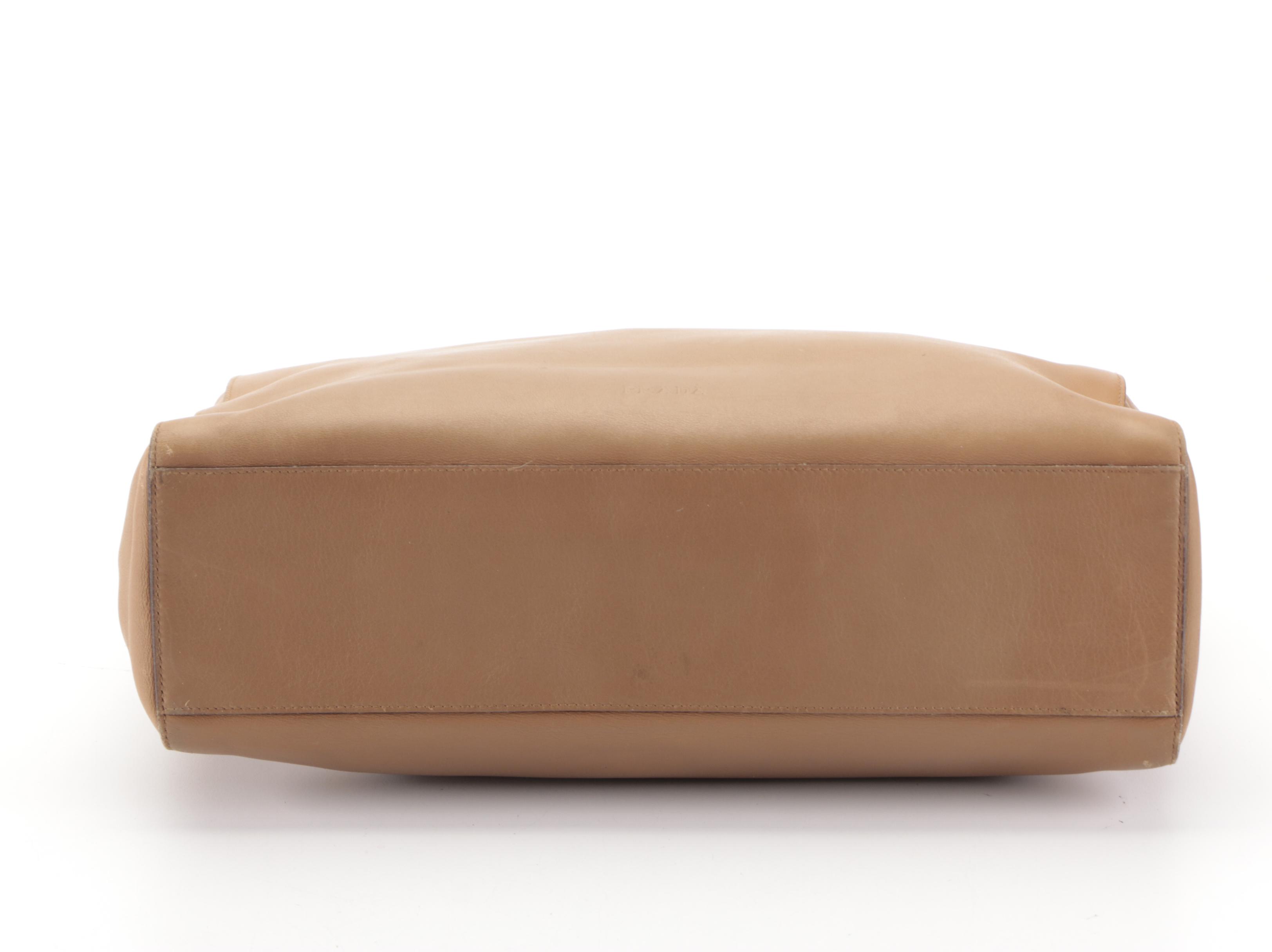 Prada Slim Tote Bag in Dark Tan Calfskin Leather