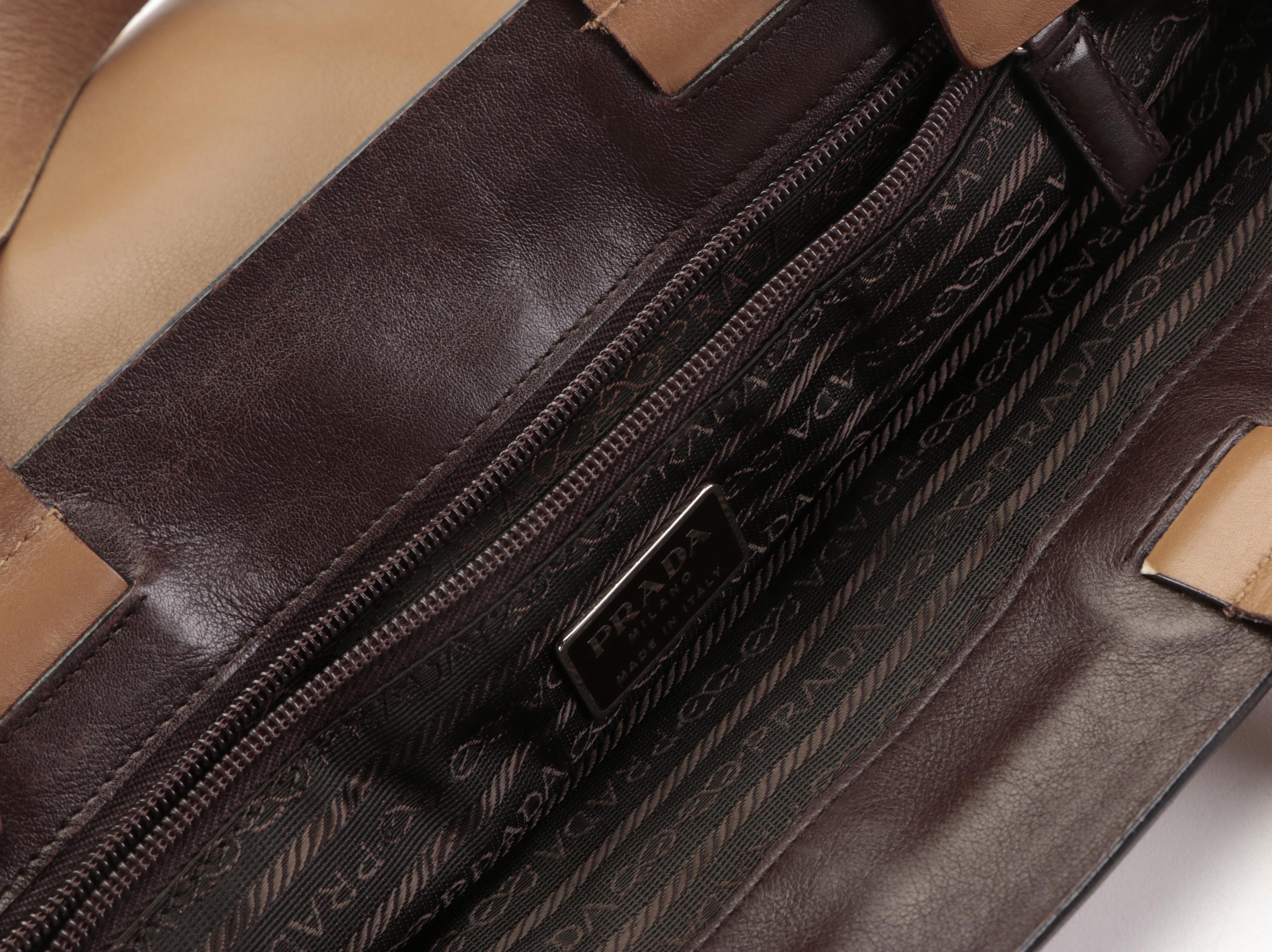 Prada Slim Tote Bag in Dark Tan Calfskin Leather