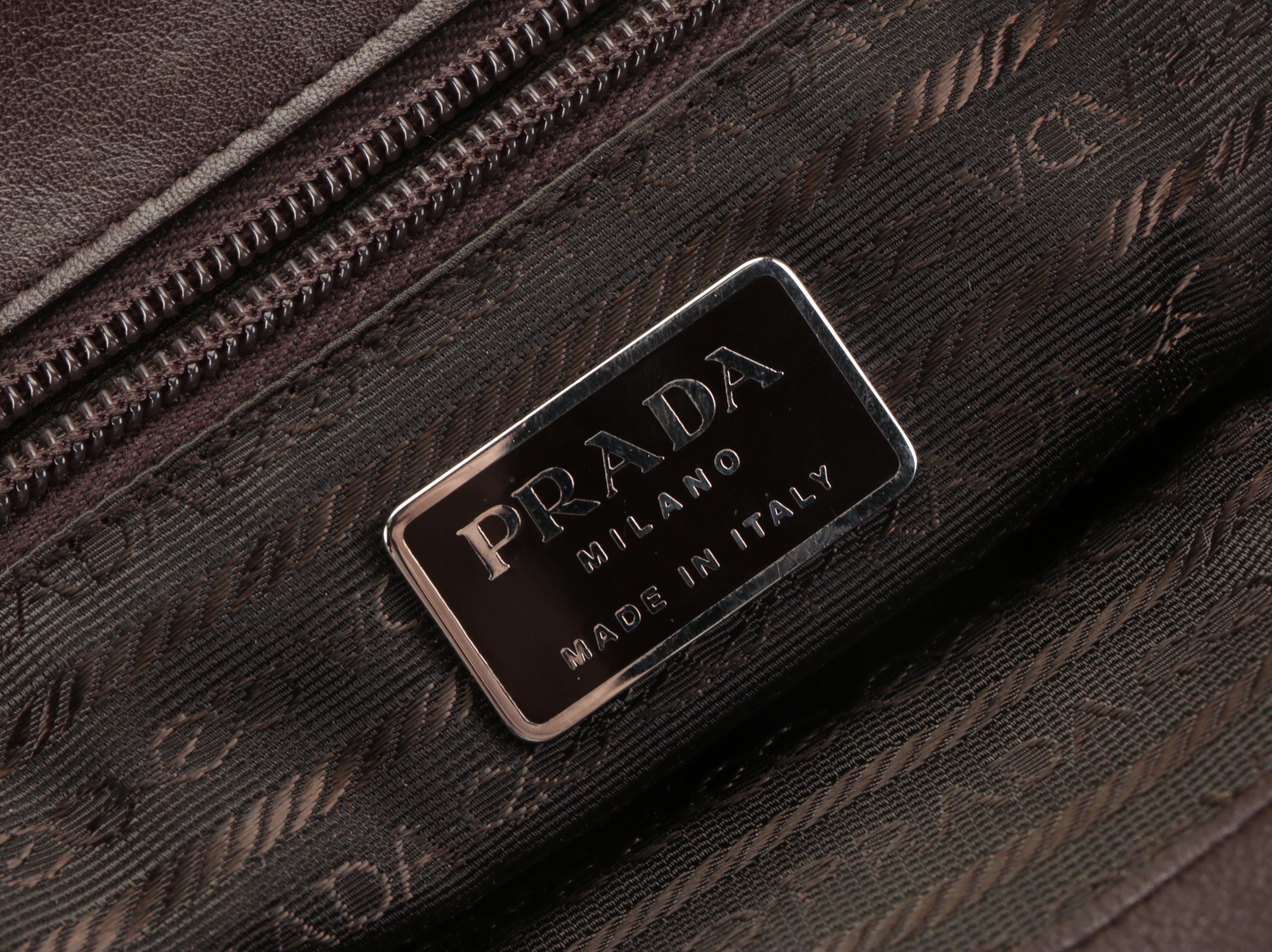 Prada Slim Tote Bag in Dark Tan Calfskin Leather