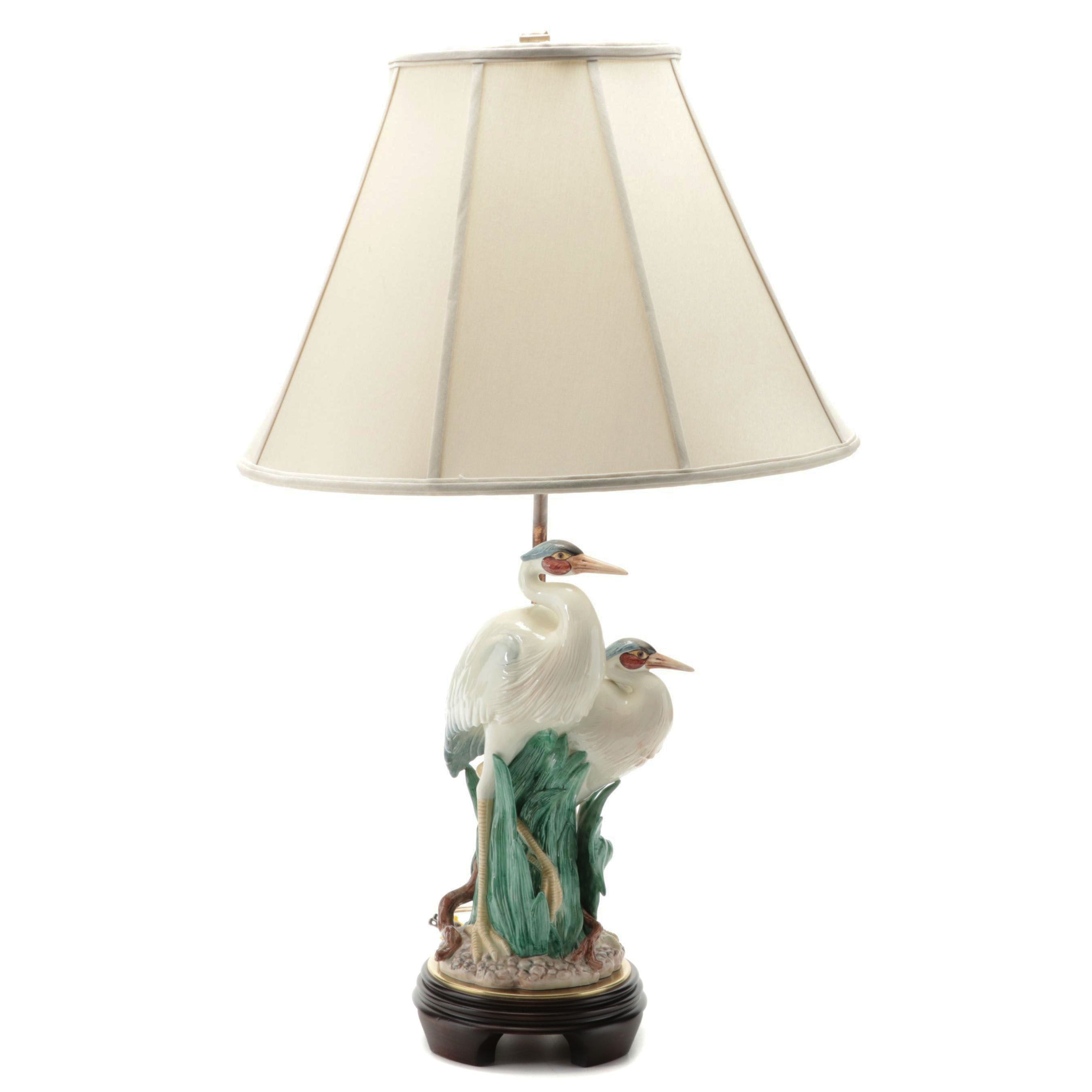 Fitz and Floyd for Frederick Cooper Herons Ceramic Figurine Table Lamp