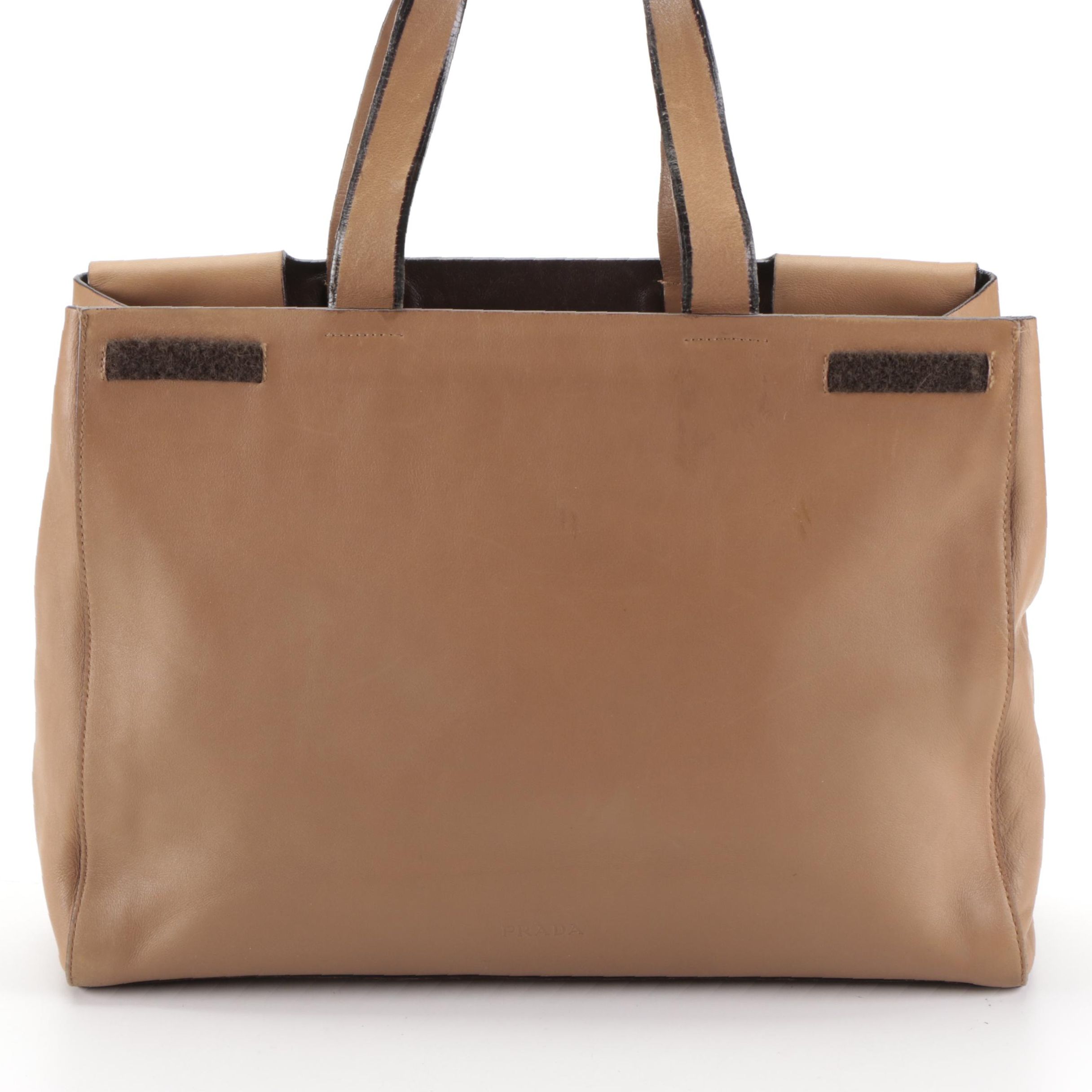 Prada Slim Tote Bag in Dark Tan Calfskin Leather