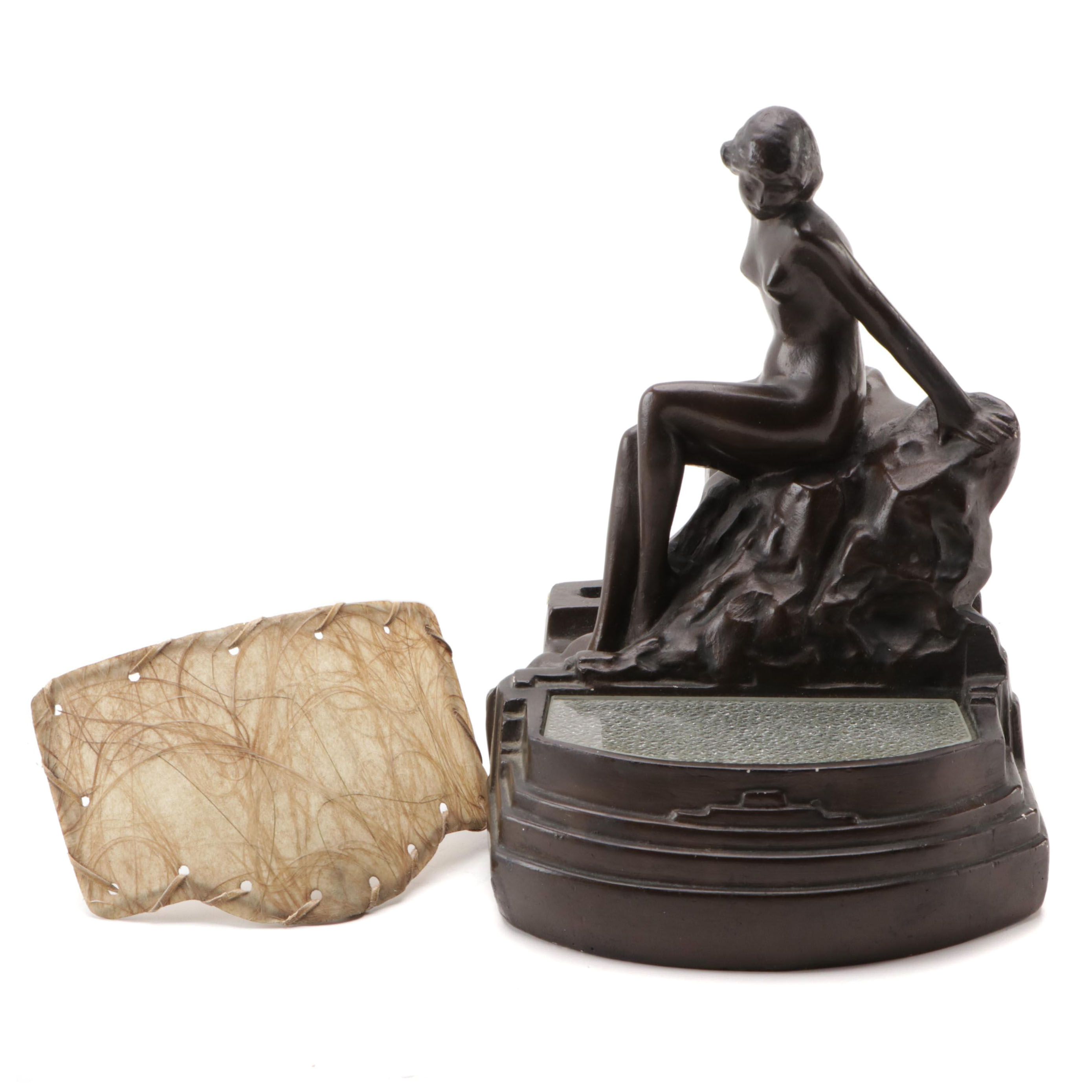 Mackey Art Deco Nude Woman TV Lamp with Pebble Glass Diffuser, 1940s