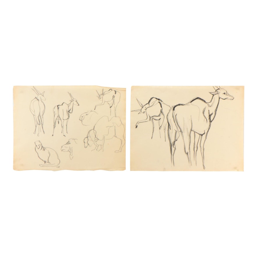 Leonard Maurer Gesture Drawings of Animals, Mid-20th Century